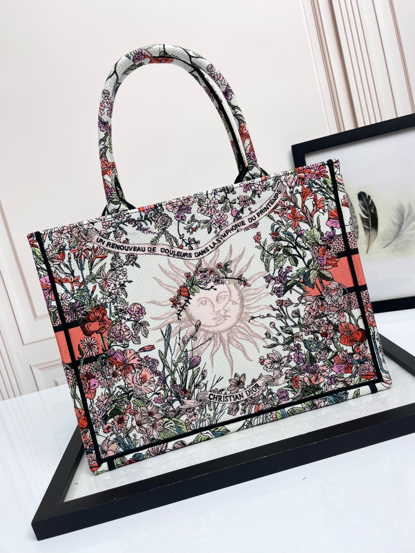 Dior Elegant Floral Embroidered Canvas Tote Bag Luxury Shoulder Handbag