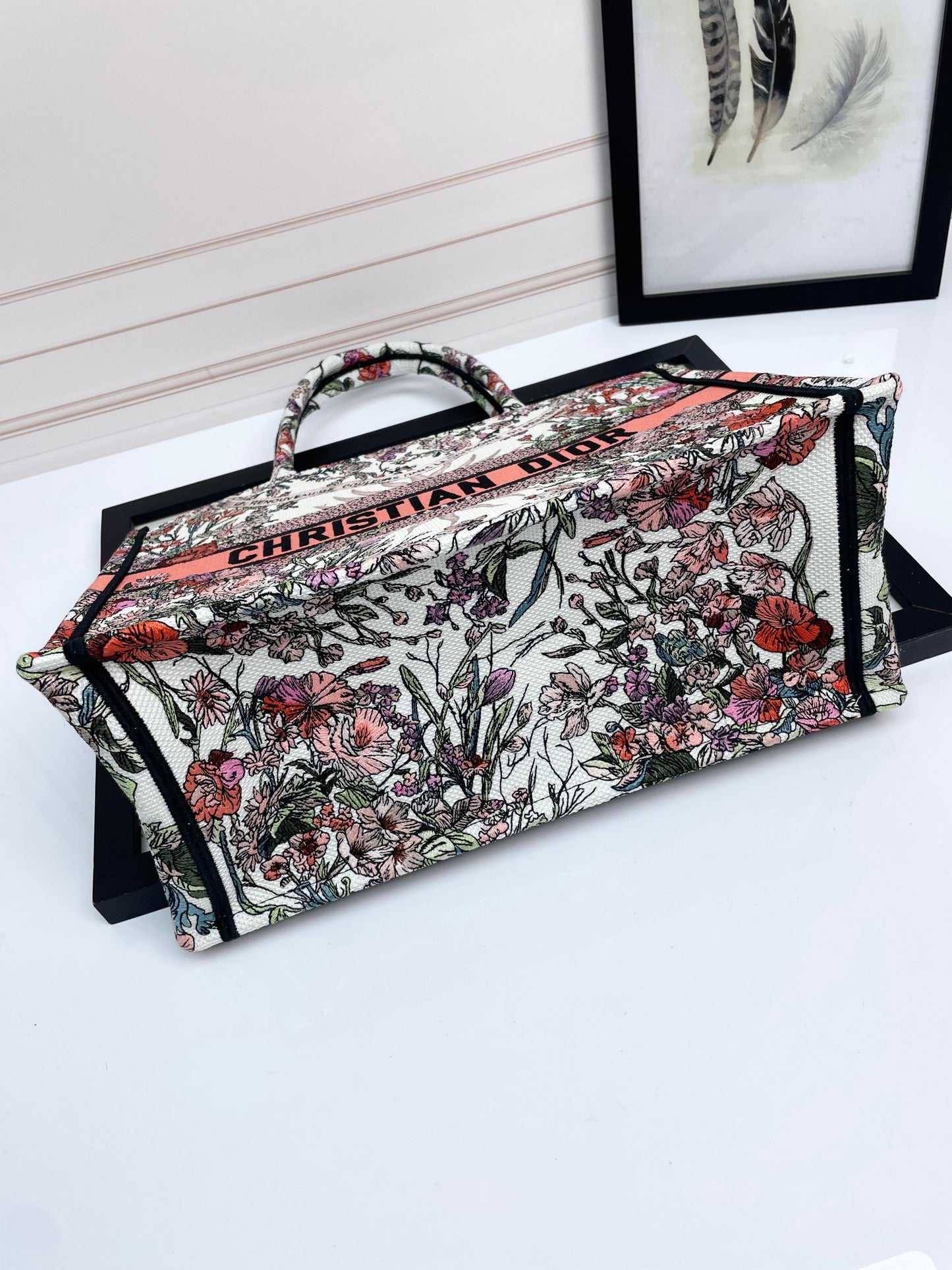 Dior Elegant Floral Embroidered Canvas Tote Bag Luxury Shoulder Handbag