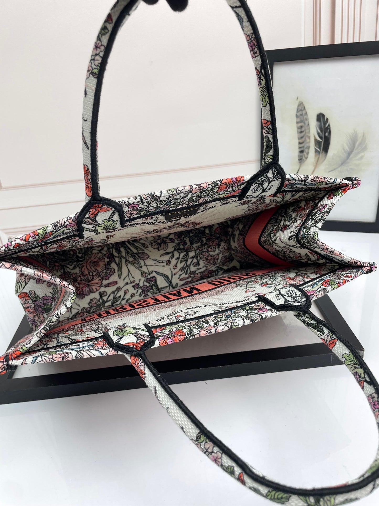 Dior Elegant Floral Embroidered Canvas Tote Bag Luxury Shoulder Handbag