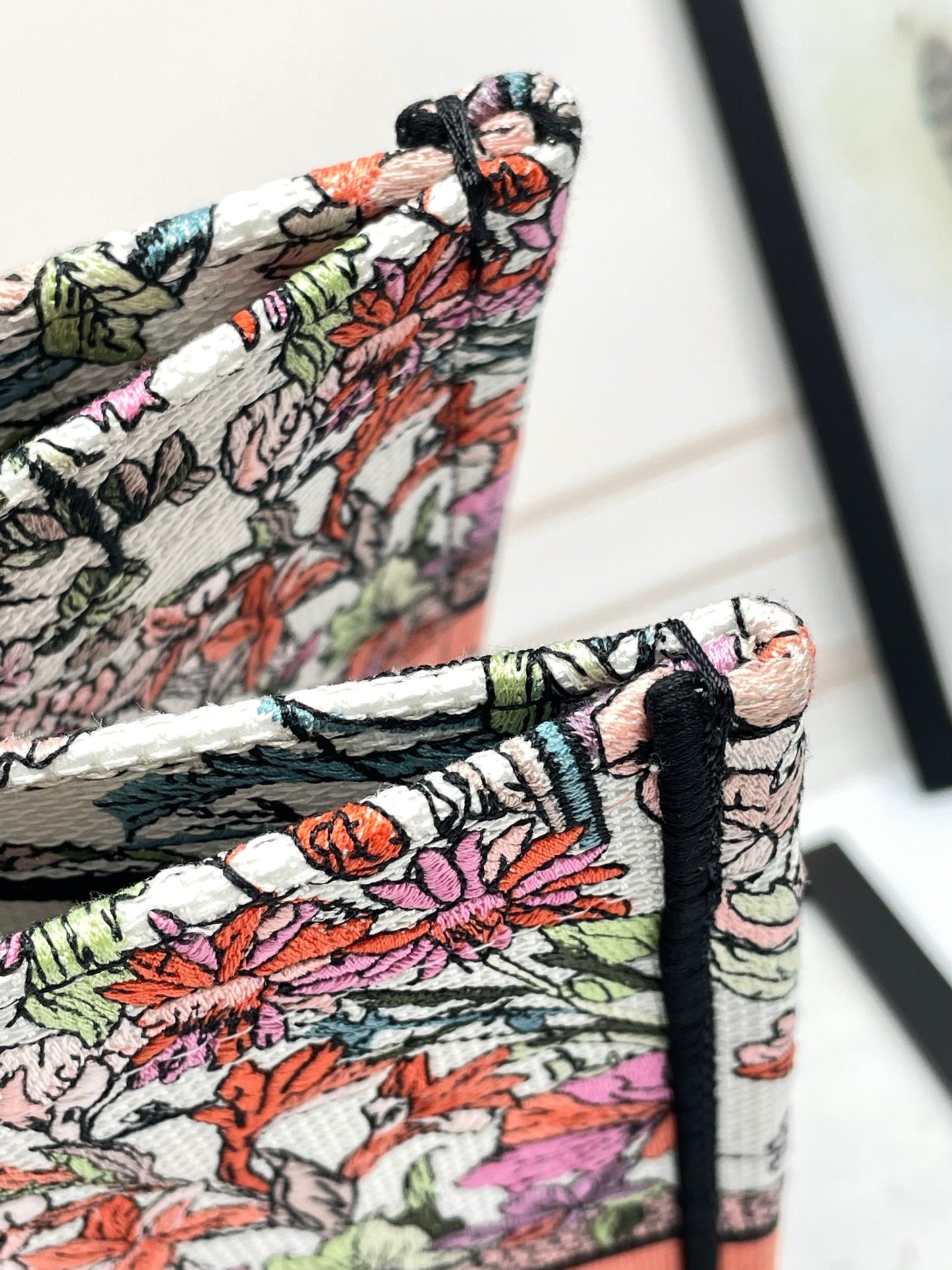 Dior Elegant Floral Embroidery Canvas Tote Bag Large Travel Handbag