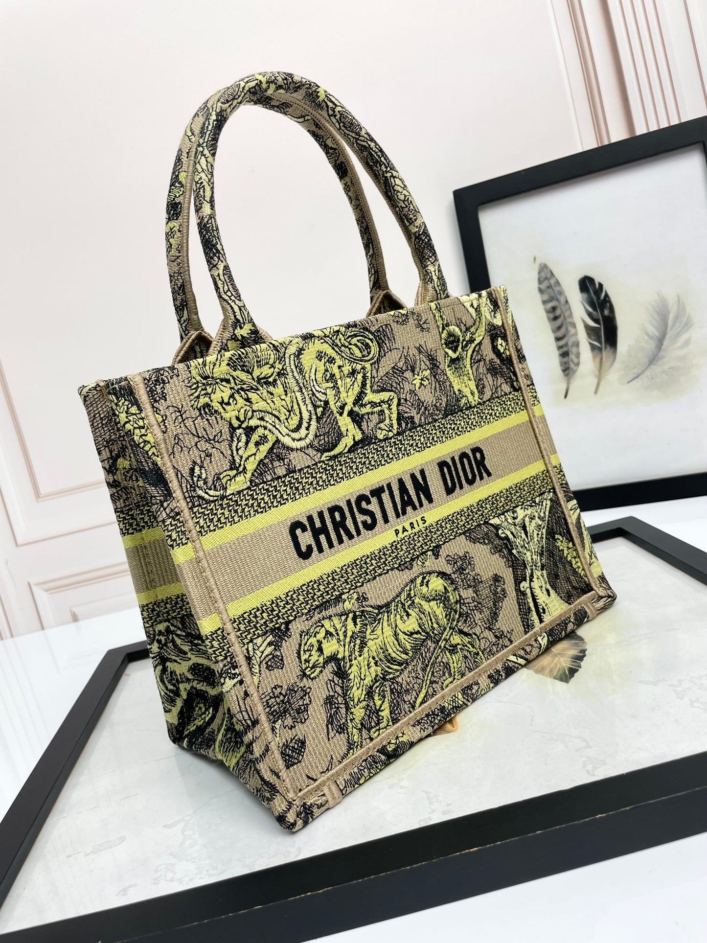 Dior Vintage Toile Animal Pattern Embroidered Canvas Tote Bag