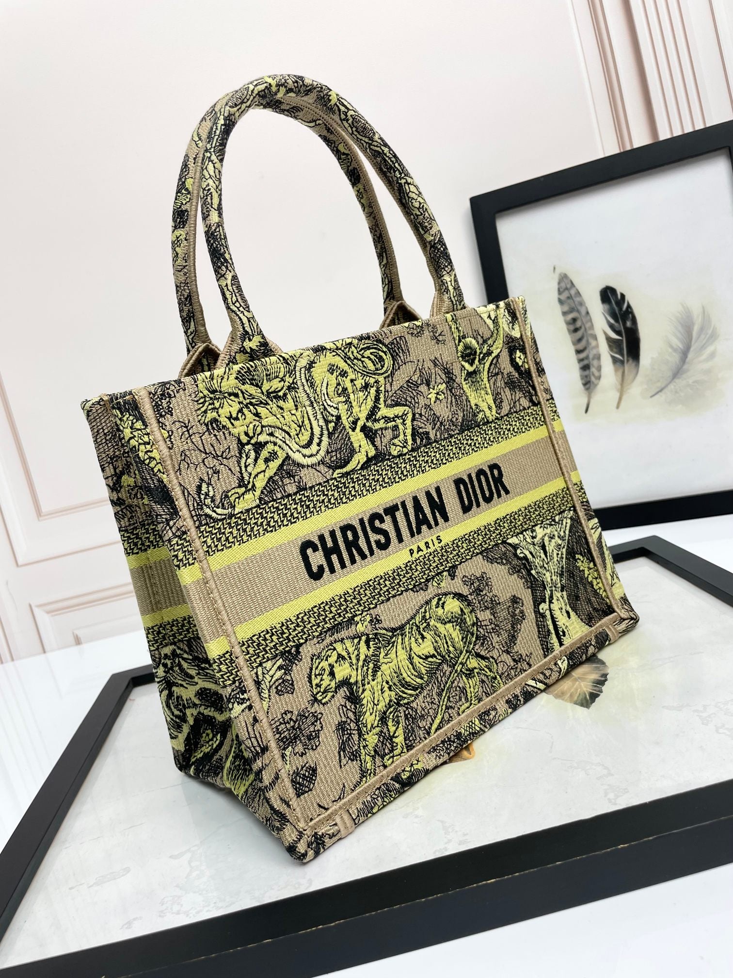 Dior Vintage Toile Animal Pattern Embroidered Canvas Tote Bag