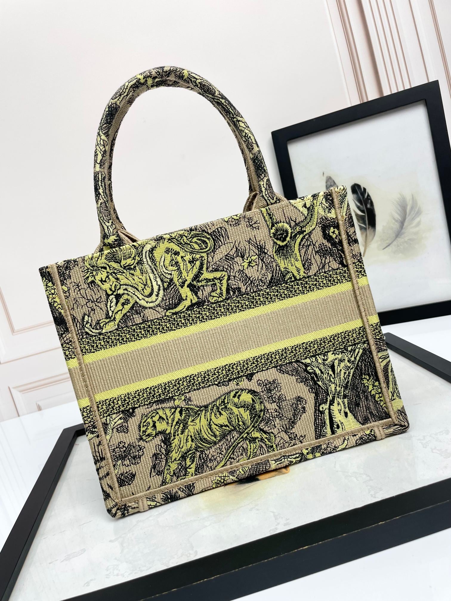 Dior Embroidered Safari Animal Tapestry Tote Bag with Top Handles