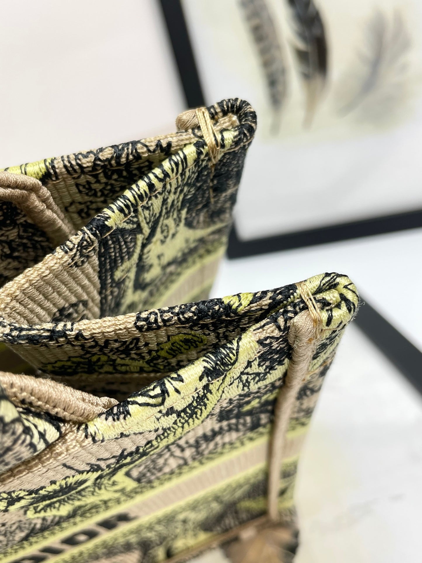 Christian Dior Book Tote Yellow and Beige Toile de Jouy Sauvage Embroidery