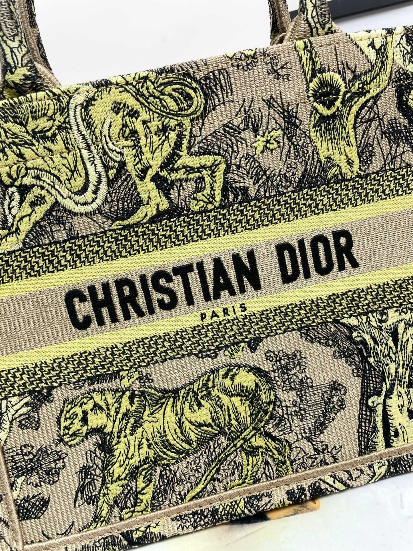 Dior Vintage Toile Animal Pattern Embroidered Canvas Tote Bag