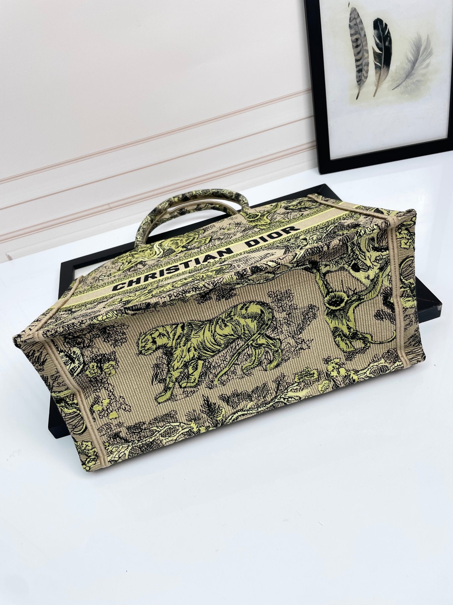 Christian Dior Medium Book Tote Toile de Jouy Tiger Embroidery Bag