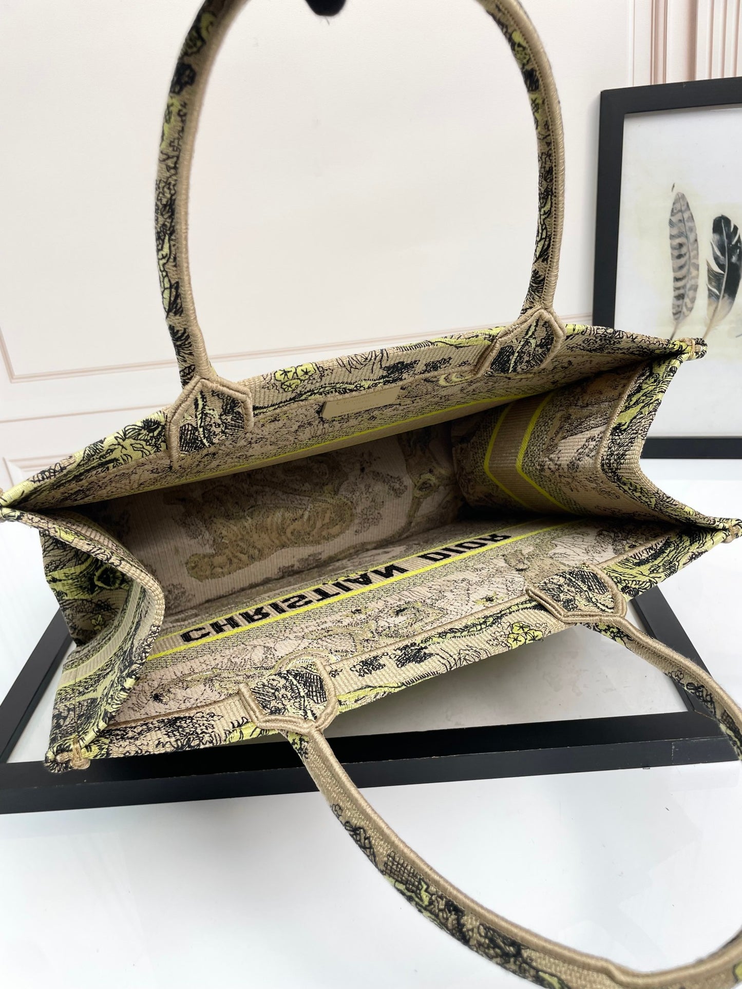 Christian Dior Large Book Tote Bag - Green Toile de Jouy Tiger Embroidery