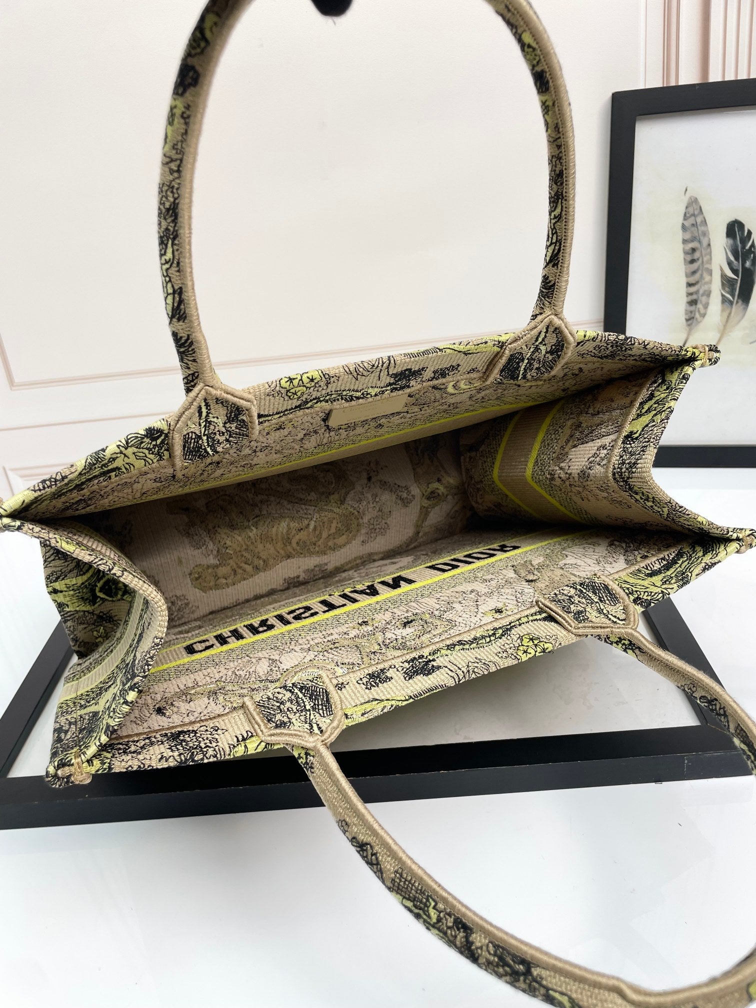 Dior Vintage Jungle Tiger Embroidered Canvas Tote Bag Large Capacity Handbag
