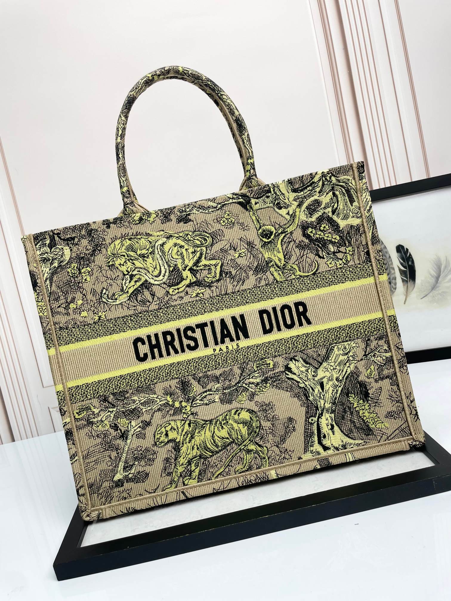 Christian Dior Large Book Tote - Beige and Multi-Color Toile de Jouy Zodiac Embroidery