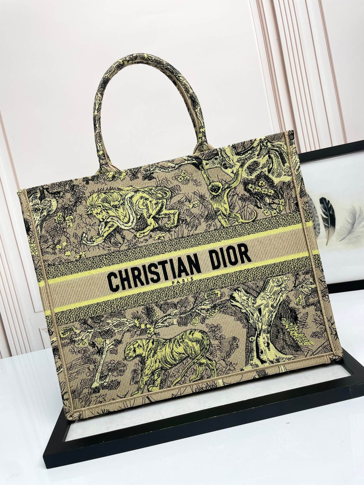 Dior Embroidered Jungle Animal Canvas Tote Bag Vintage Shoulder Handbag