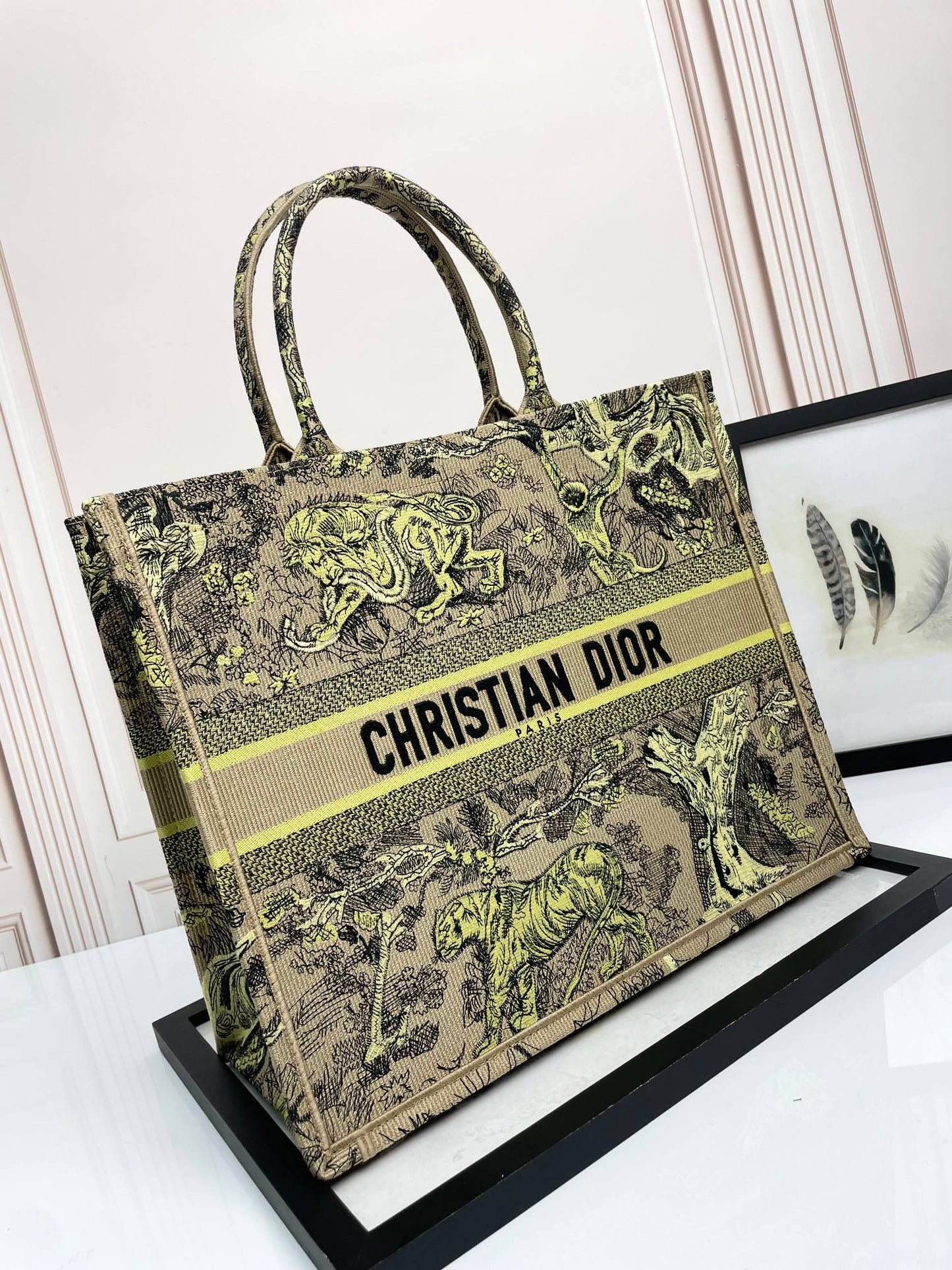 Dior Vintage Animal Embroidered Canvas Tote Bag Large Fashion Handbag