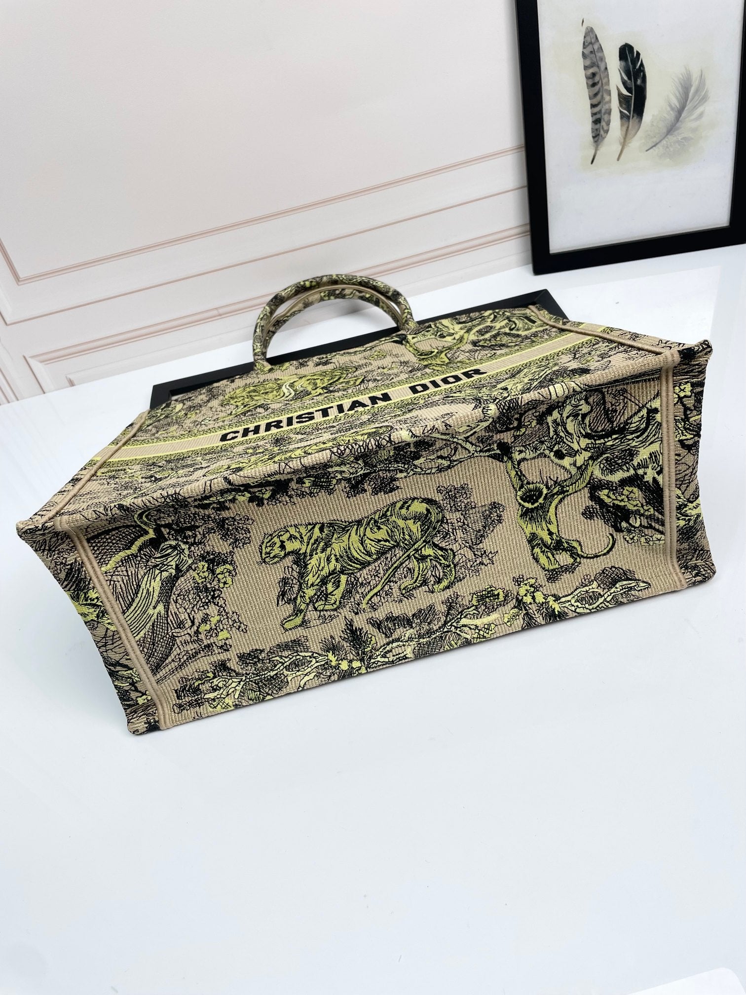 Dior Embroidered Jungle Animal Canvas Tote Bag Vintage Shoulder Handbag