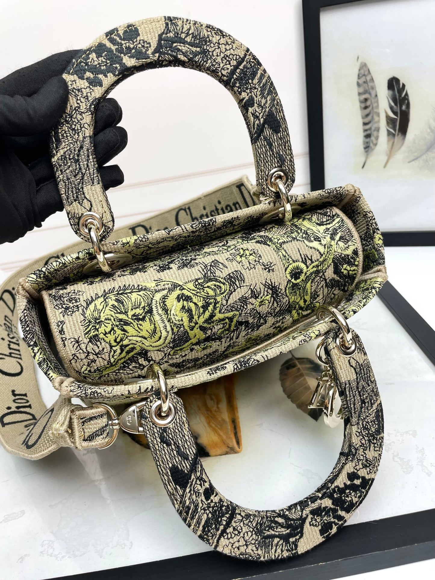 Dior Vintage Embroidered Animal Tapestry Satchel Handbag with Strap