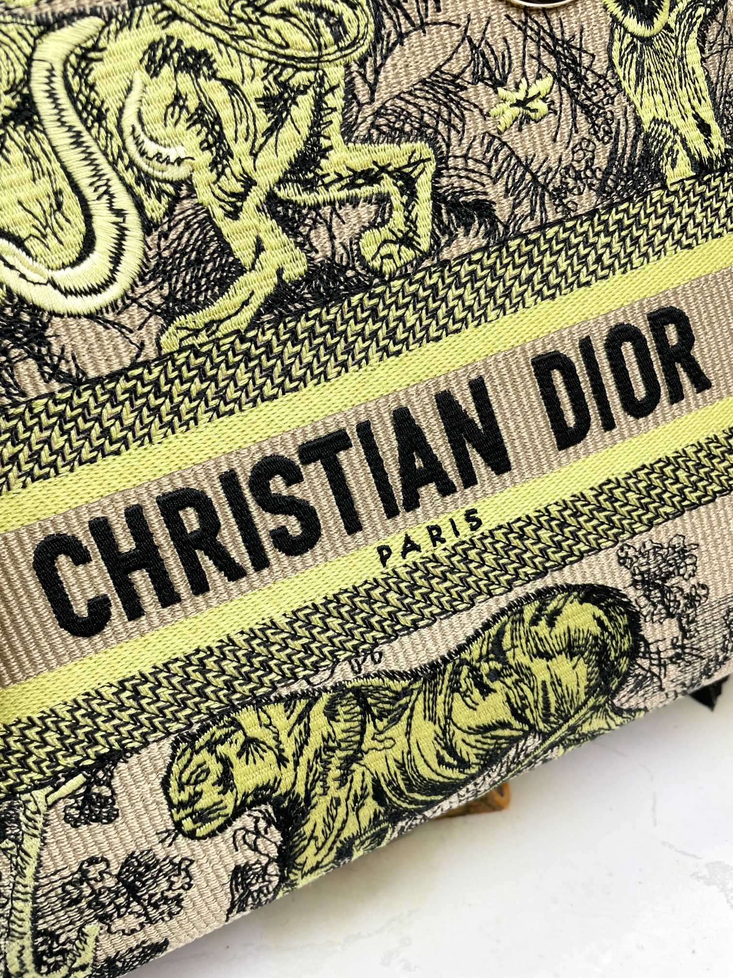 Dior Luxury Embroidered Canvas Top Handle Handbag with Animal Print