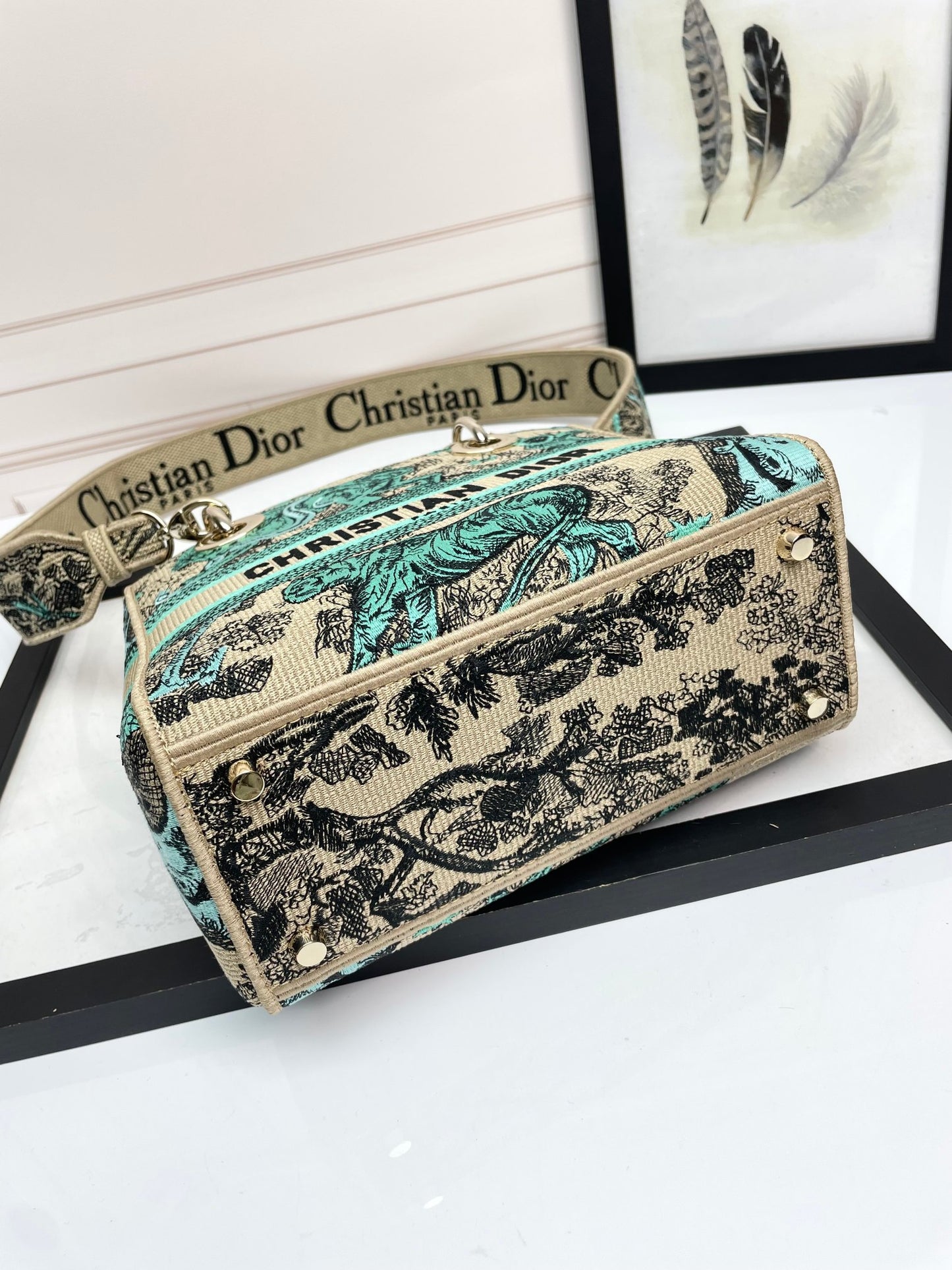 Christian Dior Medium Lady D-Lite Bag - Embroidered Toile de Jouy - Green and Beige