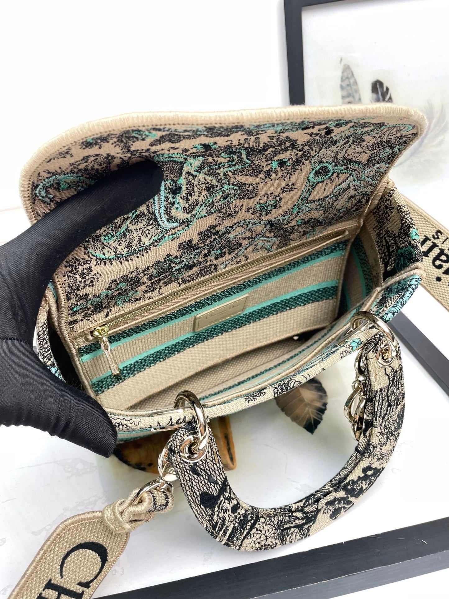 Christian Dior Medium Lady D-Lite Bag - Embroidered Toile de Jouy - Green and Beige