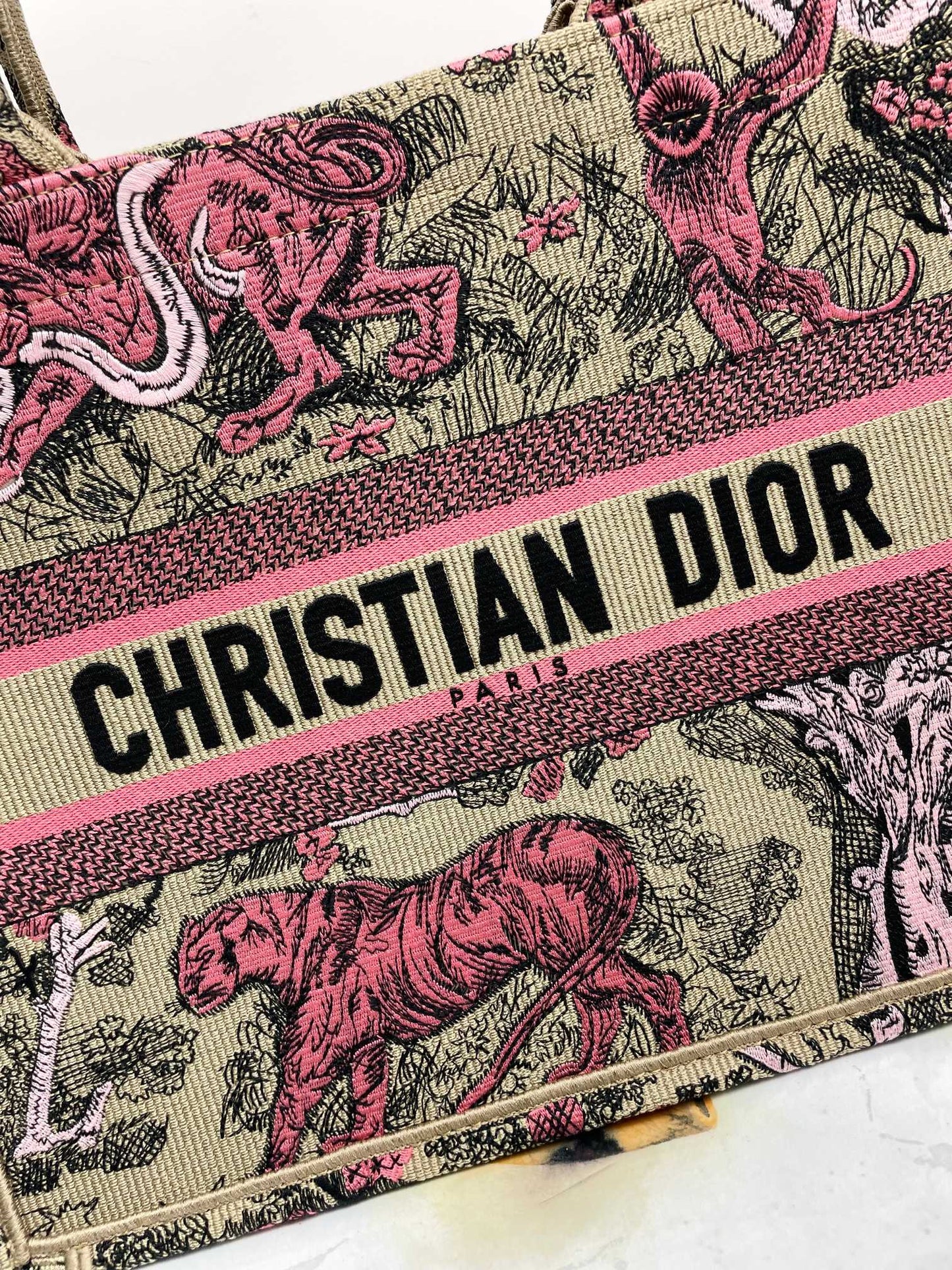 Christian Dior Book Tote Pink Toile de Jouy Sauvage Embroidery Handbag
