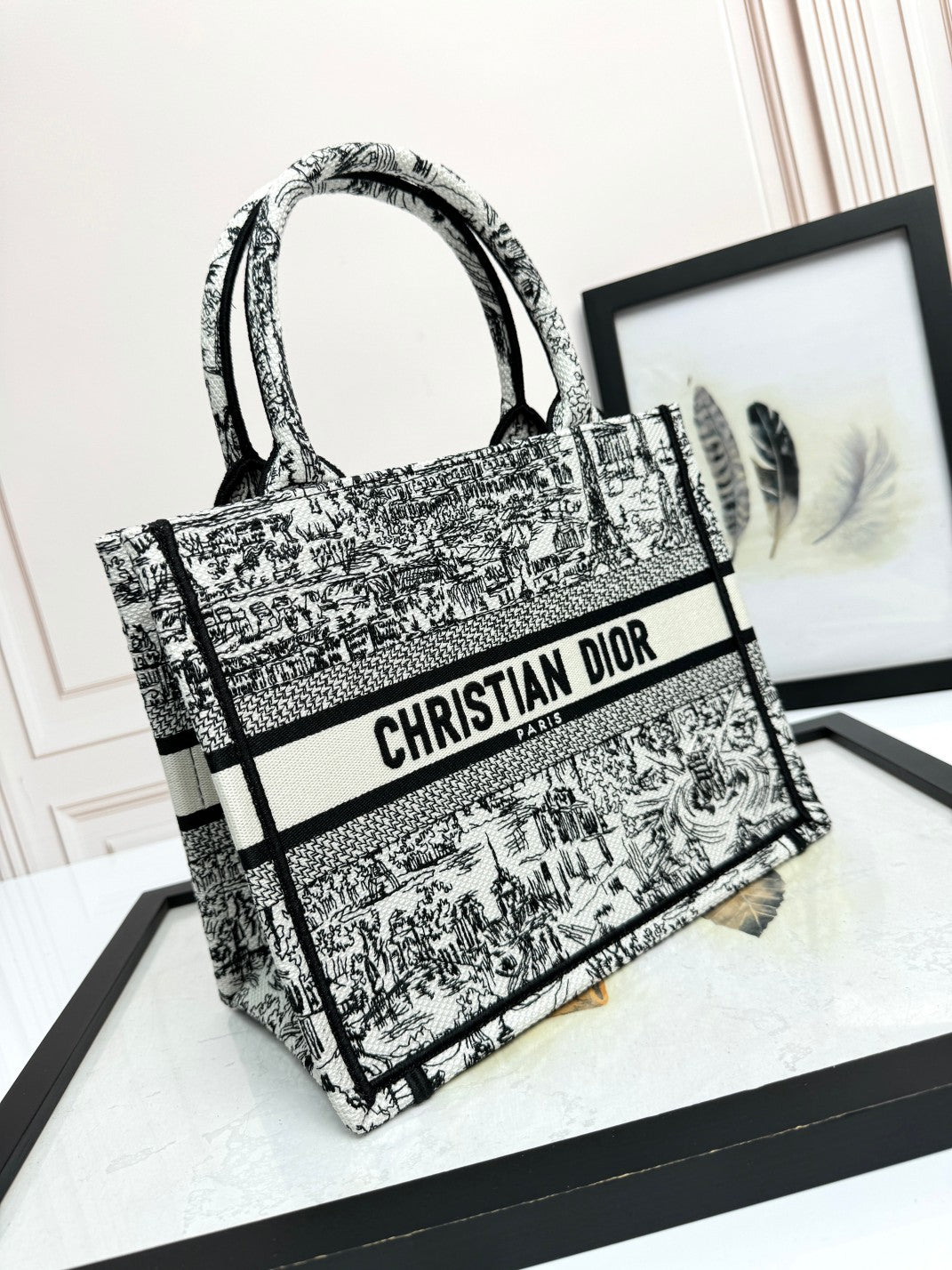 Dior Vintage Black and White Sketch Print Canvas Top-Handle Tote Bag