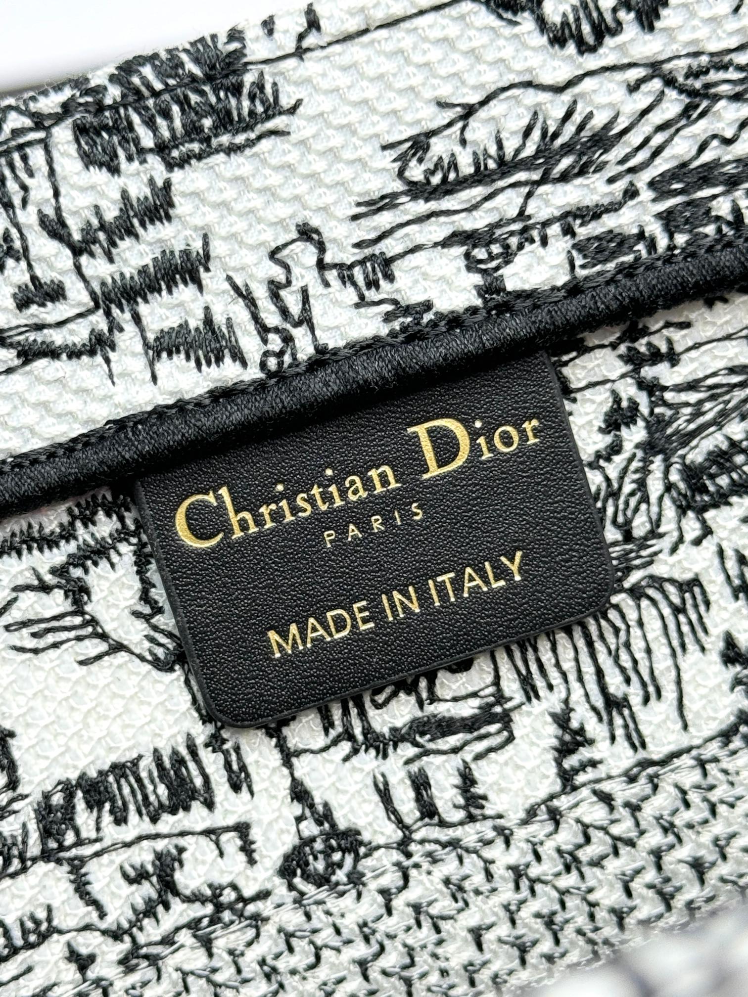 Christian Dior Book Tote - Black and White Embroidered Toile de Jouy Canvas