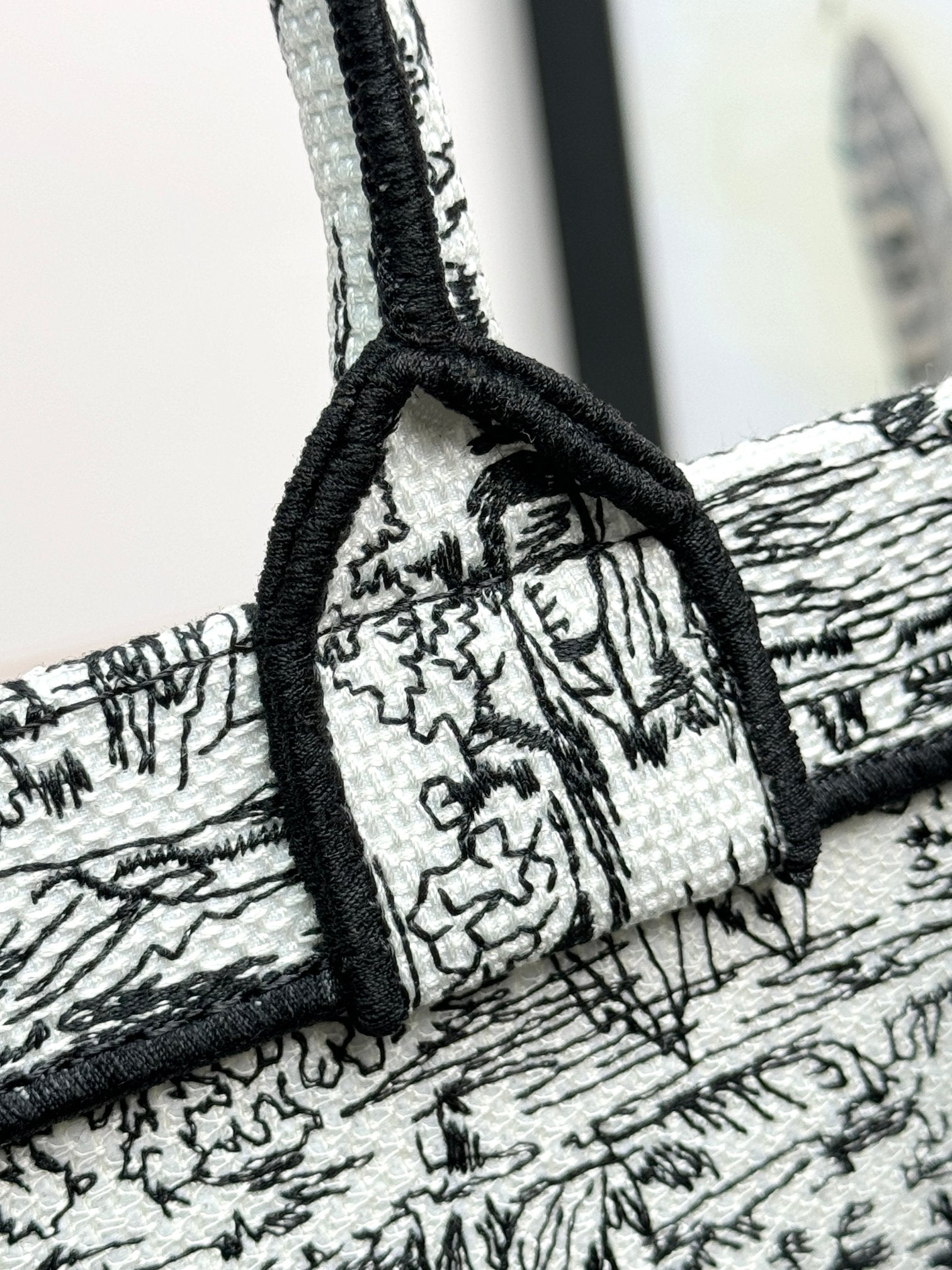 Christian Dior Large Book Tote Black and White Toile de Jouy Embroidery Handbag
