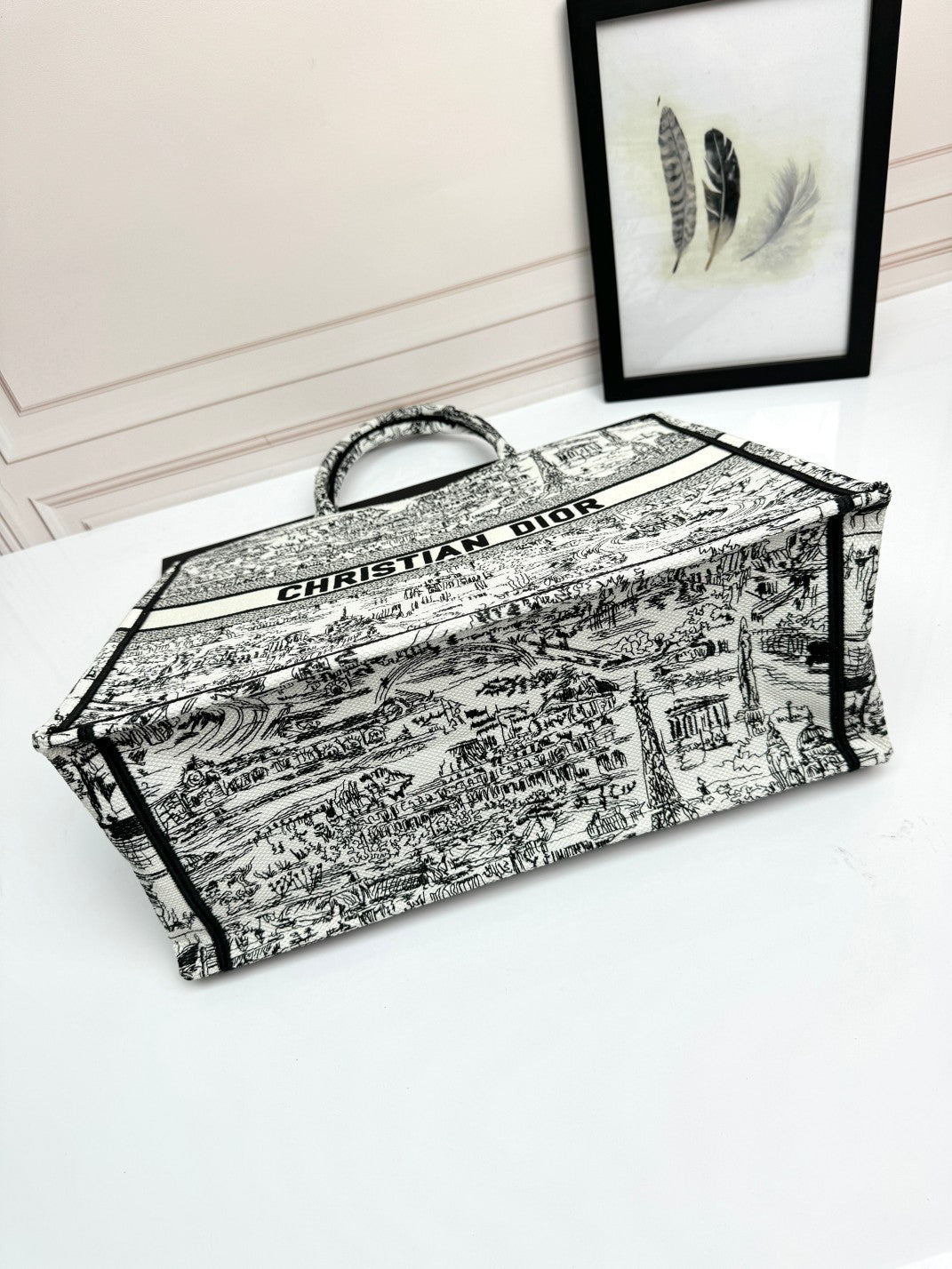 Dior Vintage Black and White Toile Canvas Tote Bag Large Handbag