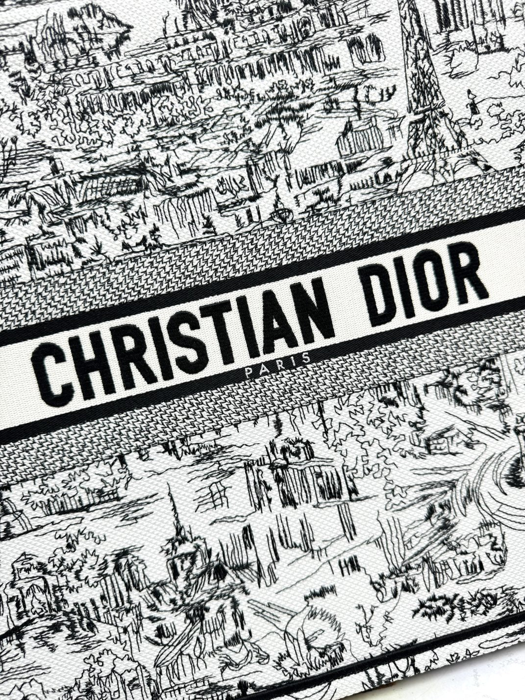 Dior Classic Black and White Architecture Print Canvas Tote Handbag