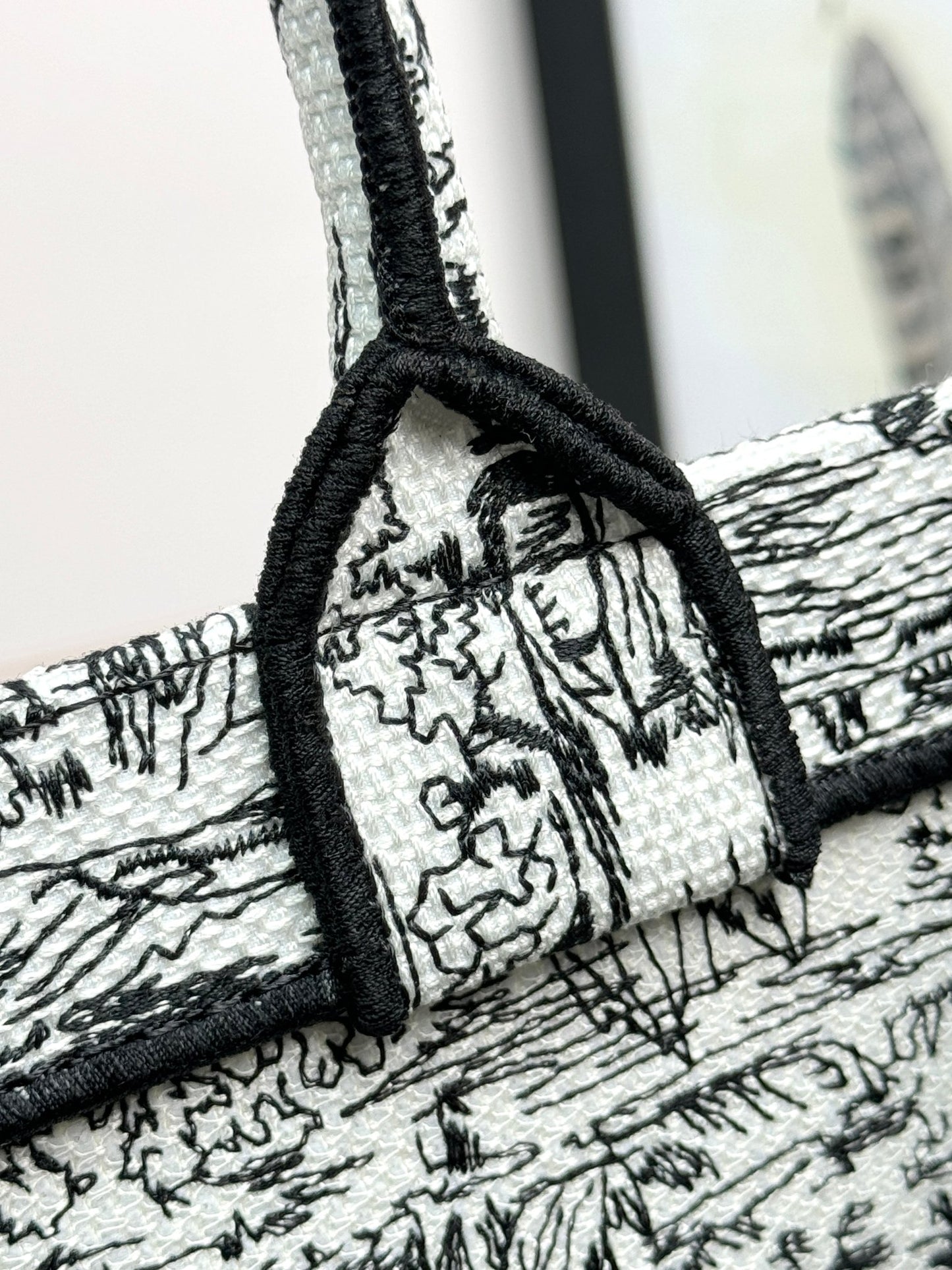 Dior Black and White City Print Canvas Tote Bag with Top Handles
