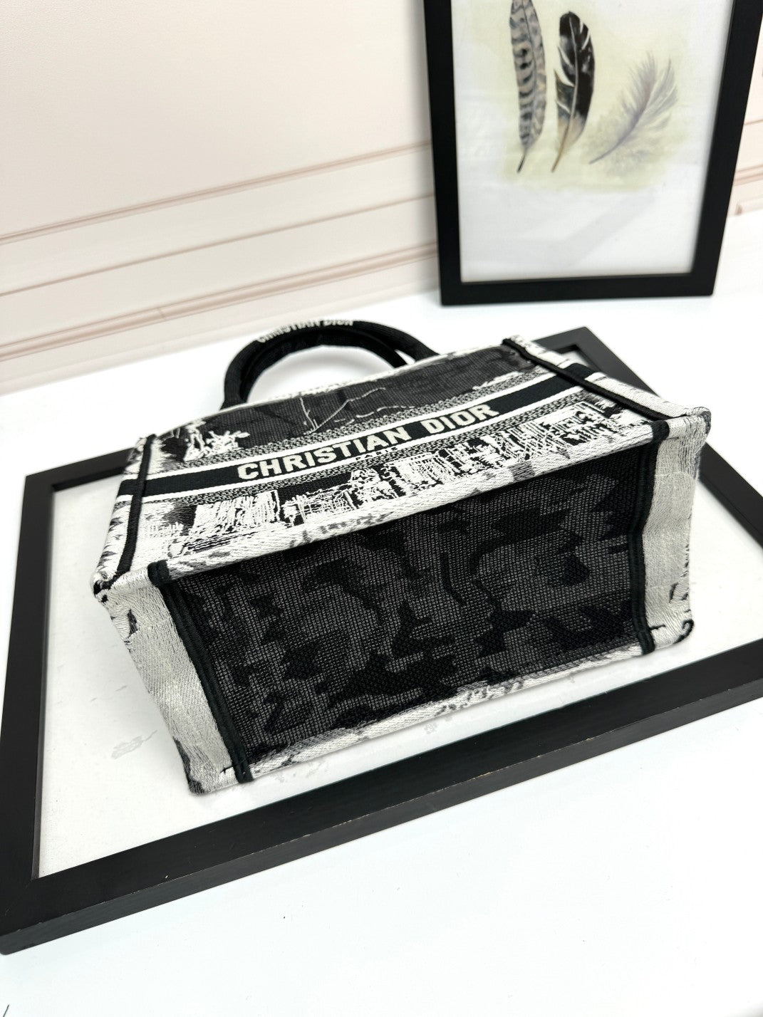 Dior Monochrome City Landscape Embroidered Canvas Tote Handbag