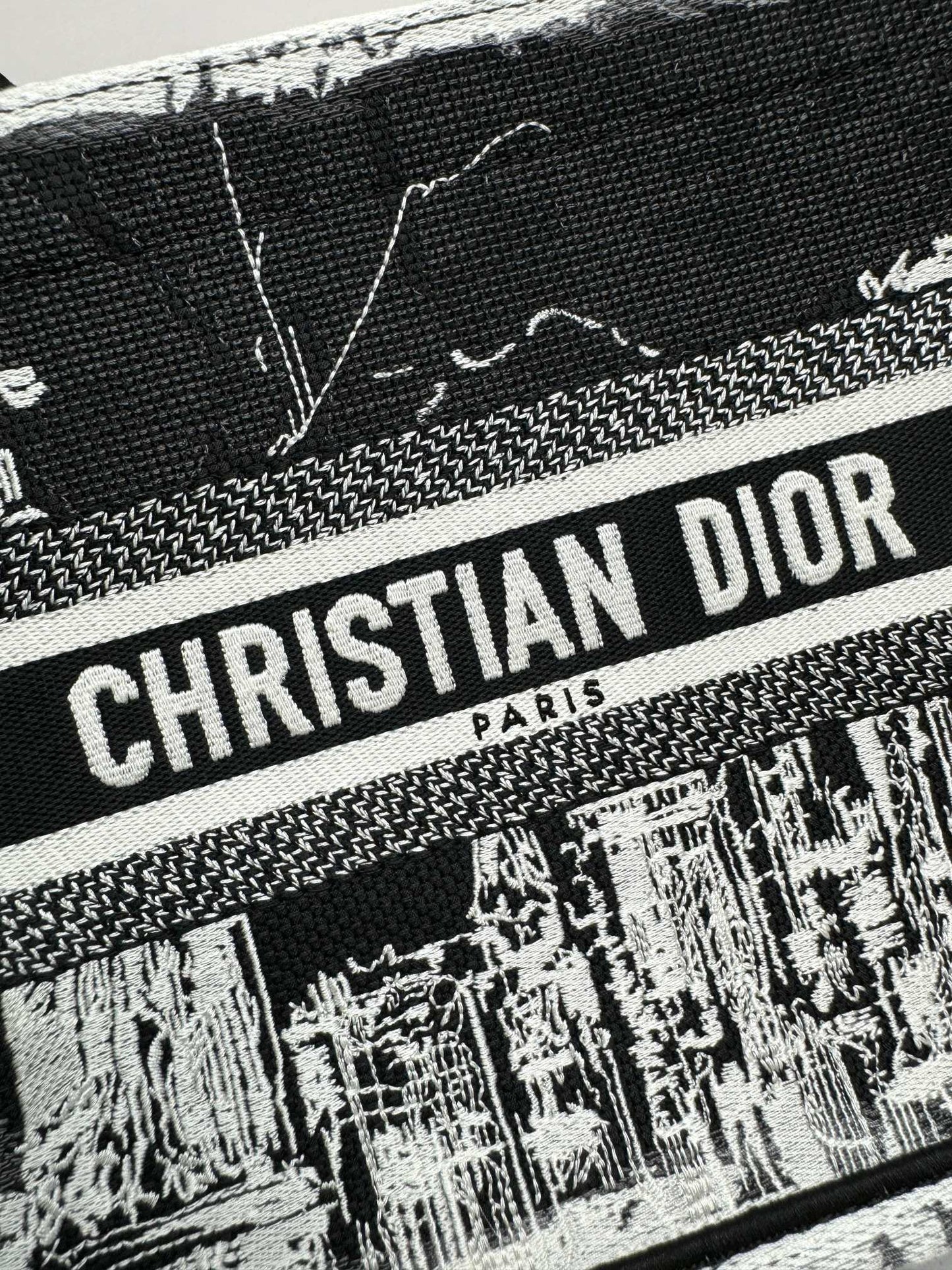 Christian Dior Small Book Tote Bag Black and White Embroidery