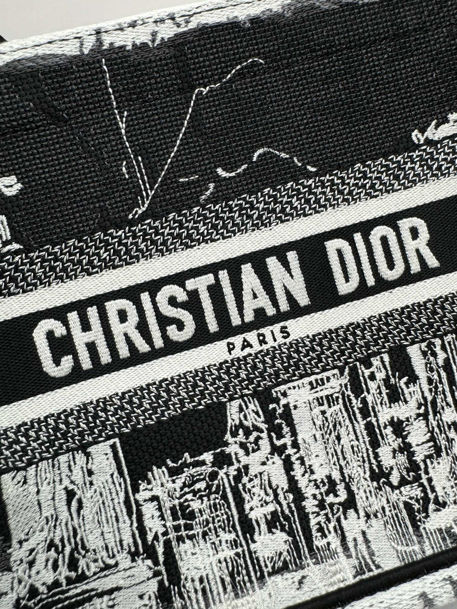 Christian Dior Small Book Tote Bag Black and White Embroidery