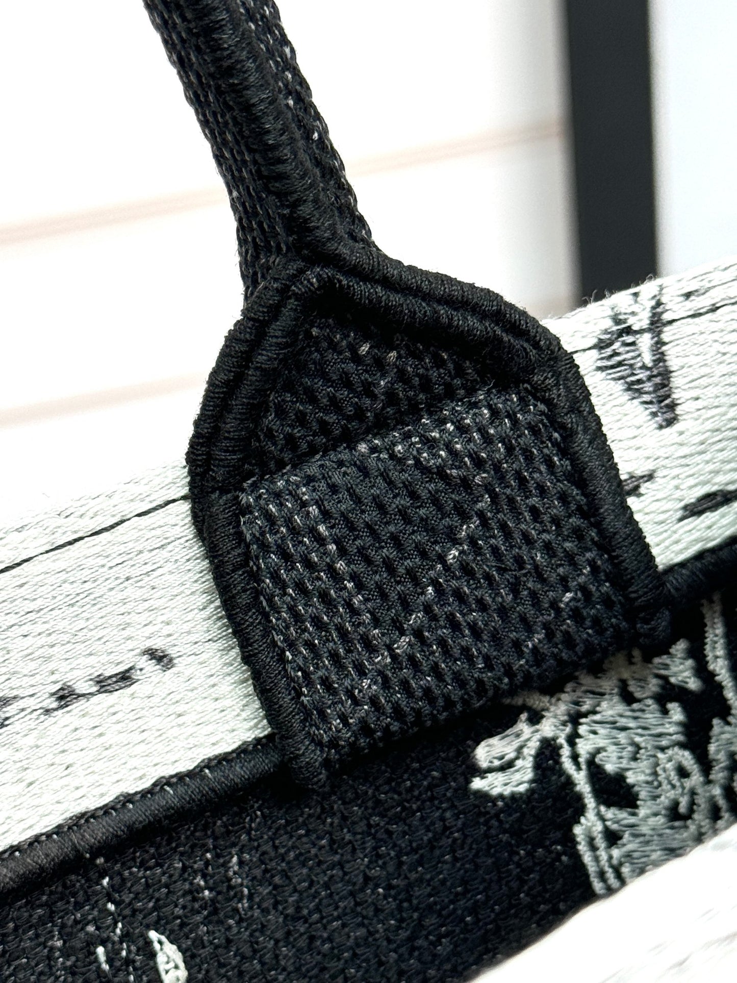Dior Elegant Black and White City Graphic Canvas Top Handle Handbag