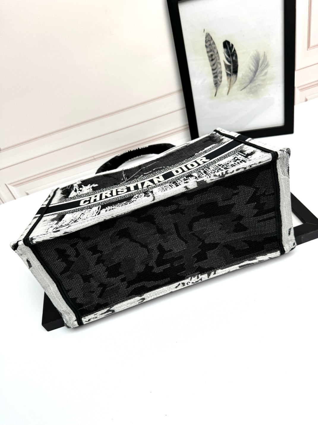 Dior Black and White Embroidered Architecture Canvas Tote Bag