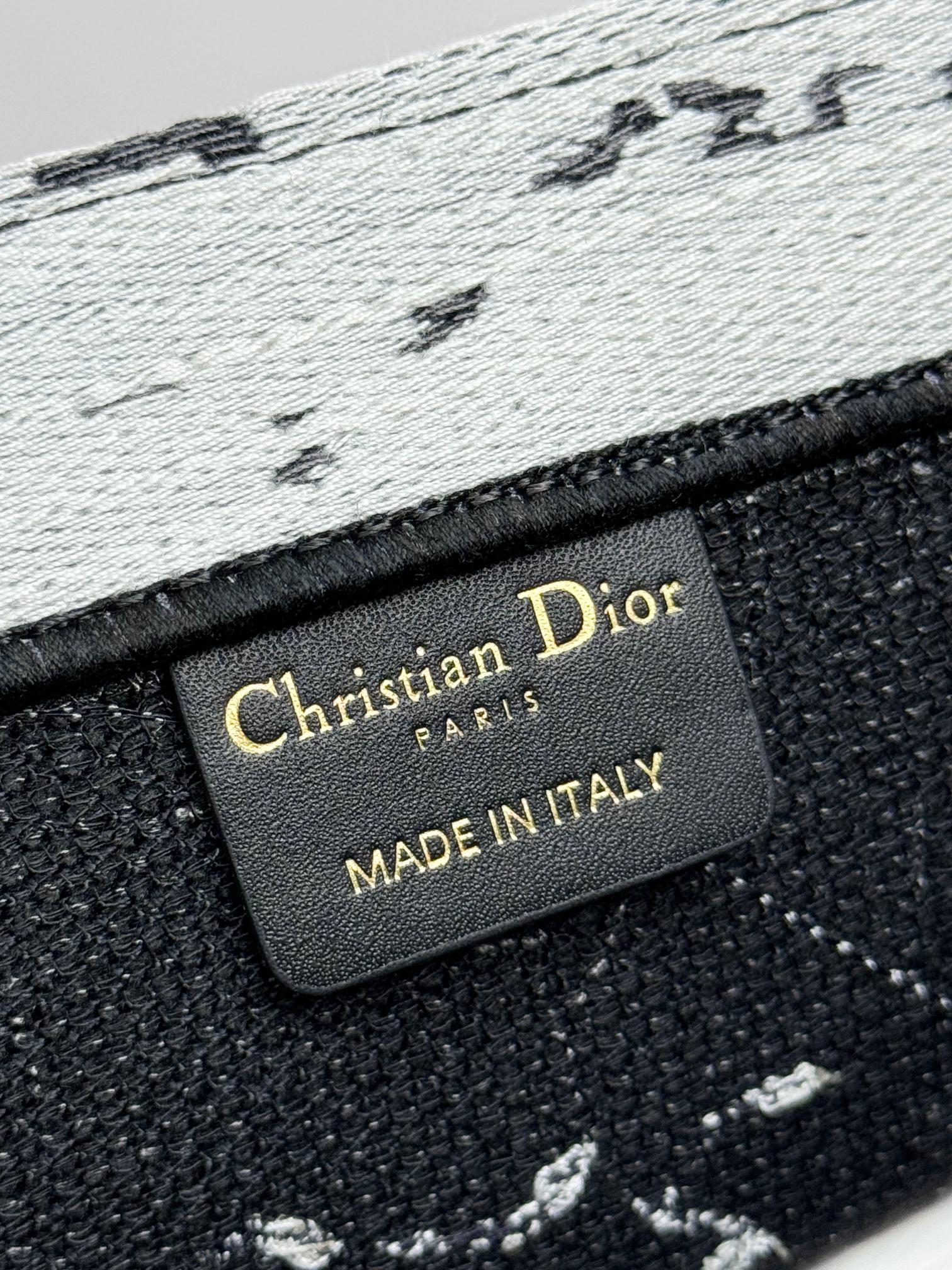 Dior Embroidered Black and White Graphic Canvas Tote Handbag