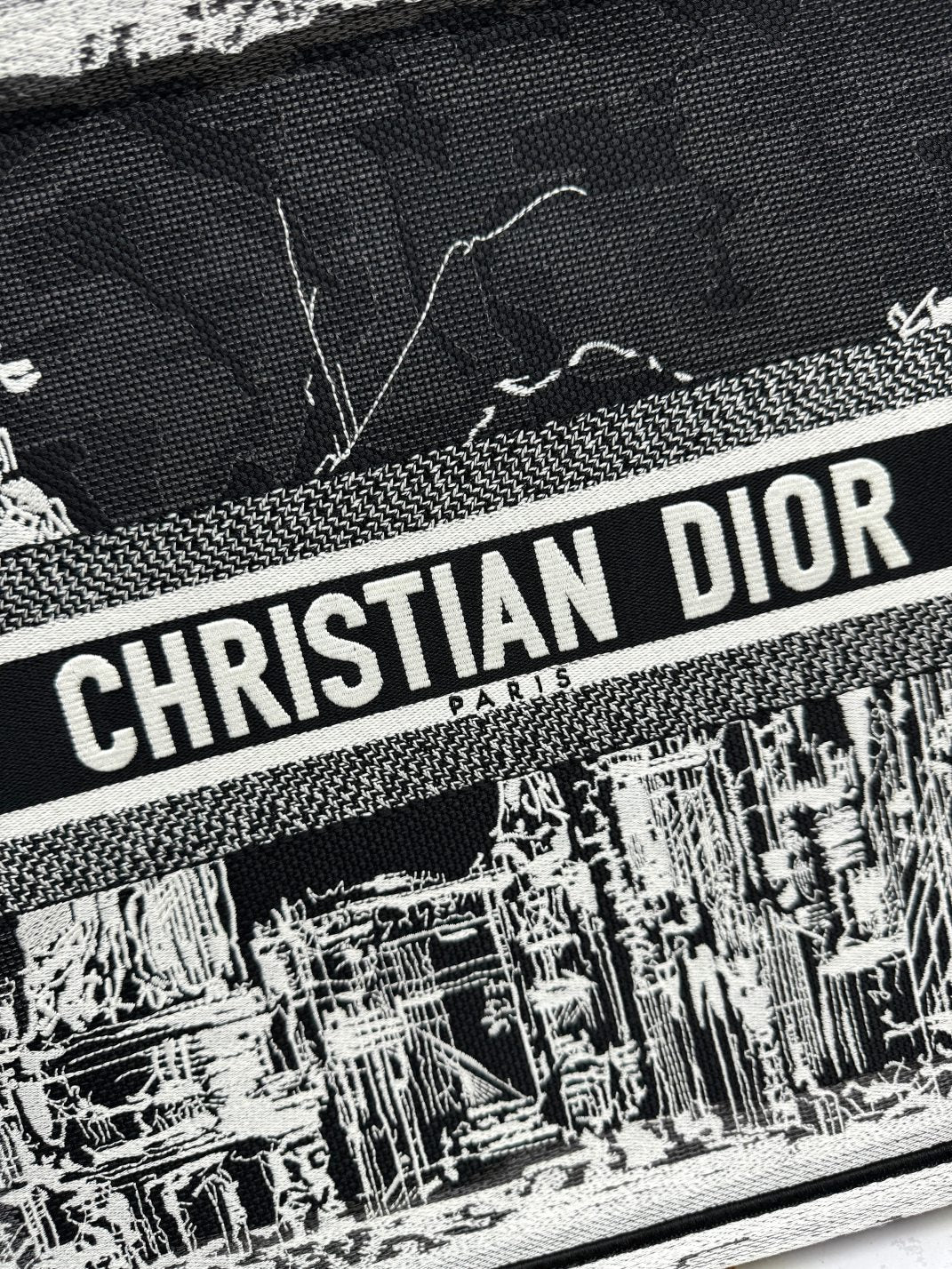 Dior Monochrome Statue of Liberty Graphic Canvas Tote Handbag