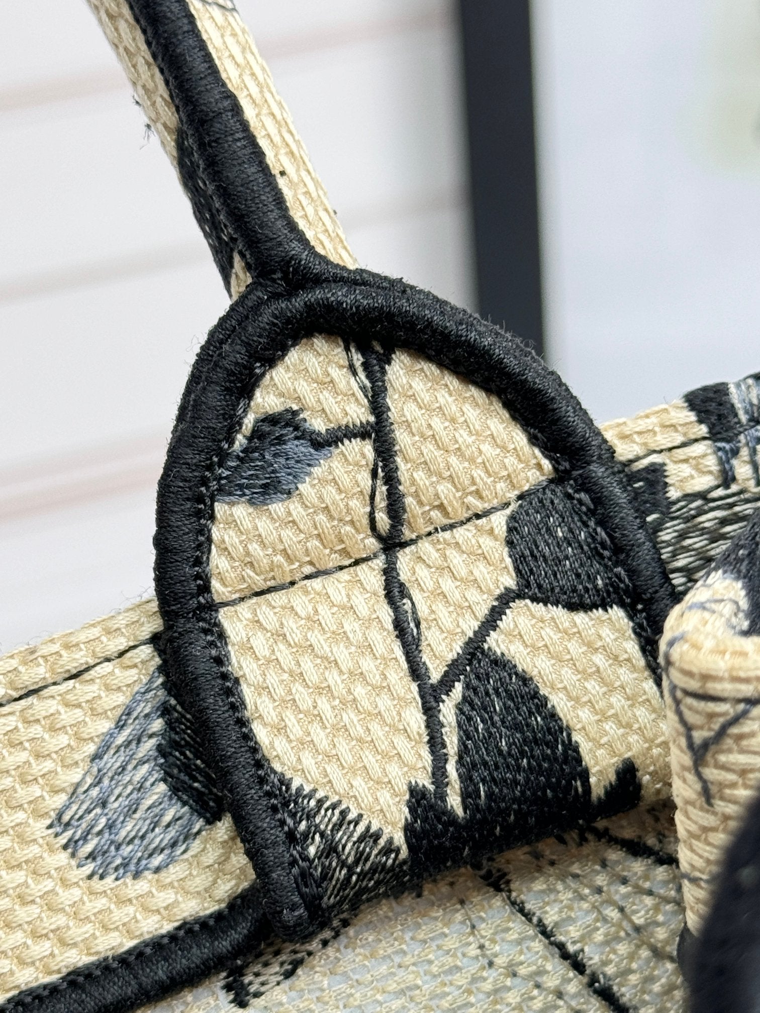 Dior Monochrome Floral Canvas Tote Bag Vintage Style Top Handle Handbag