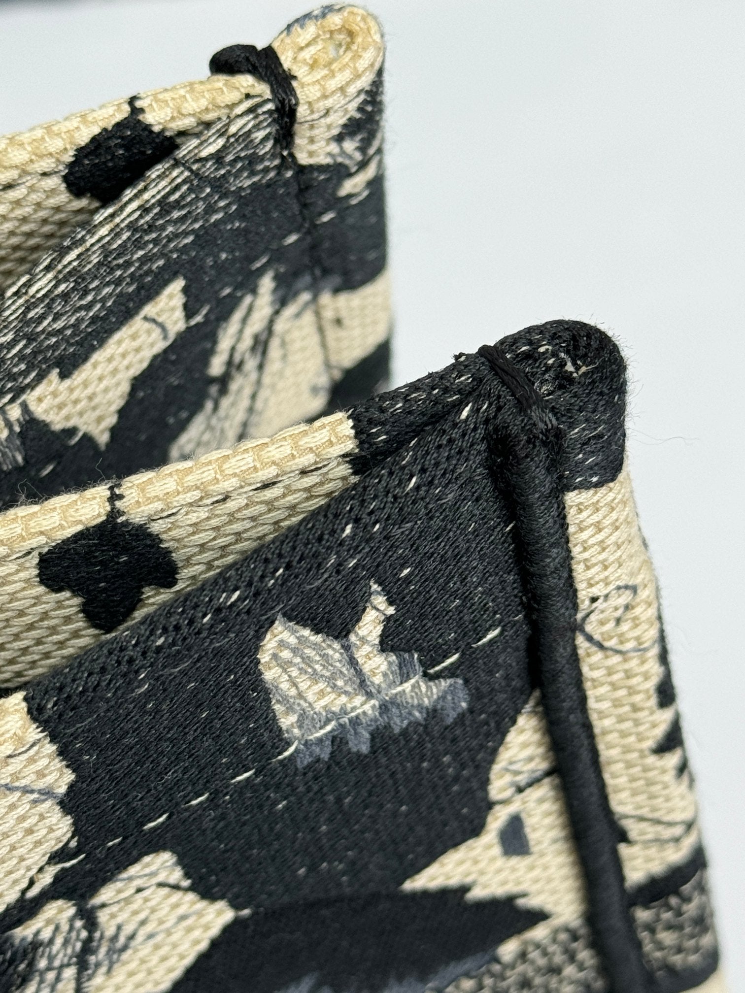 Christian Dior Medium Book Tote - Black and Beige Floral Embroidered Canvas