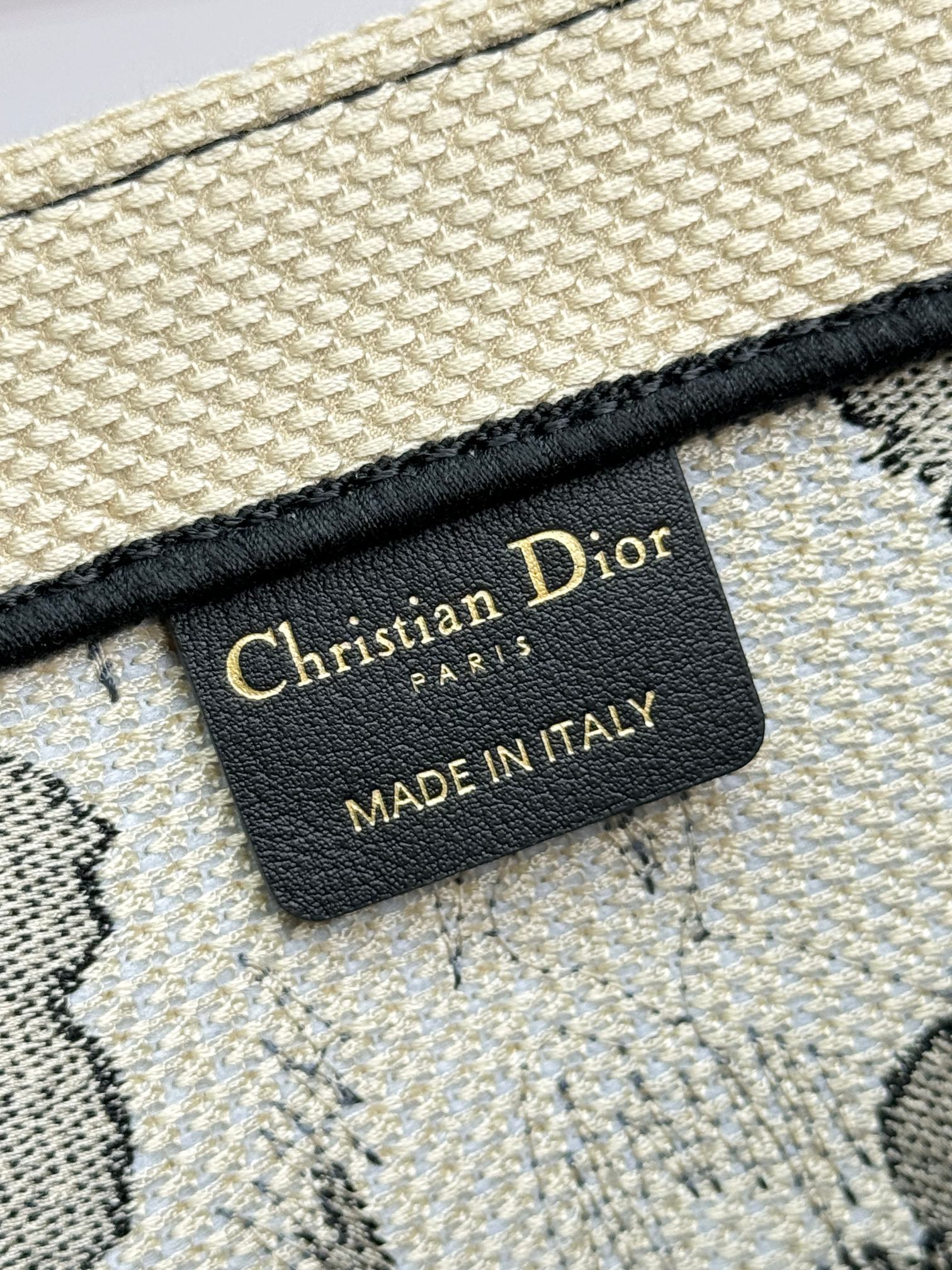 Dior Elegant Black Floral Canvas Tote Bag with Top Handles