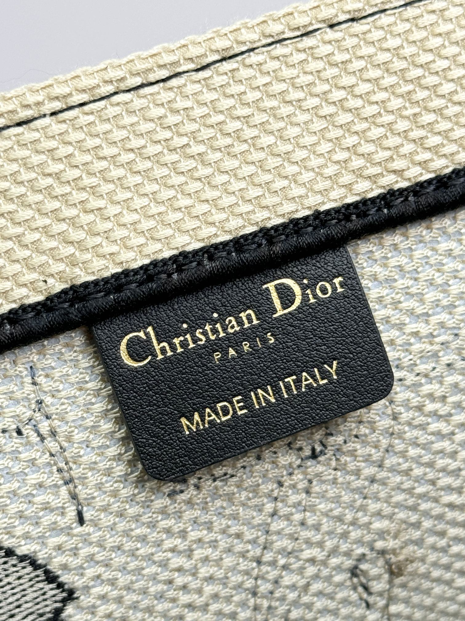 Christian Dior Book Tote Medium Black and Beige Floral Canvas Handbag