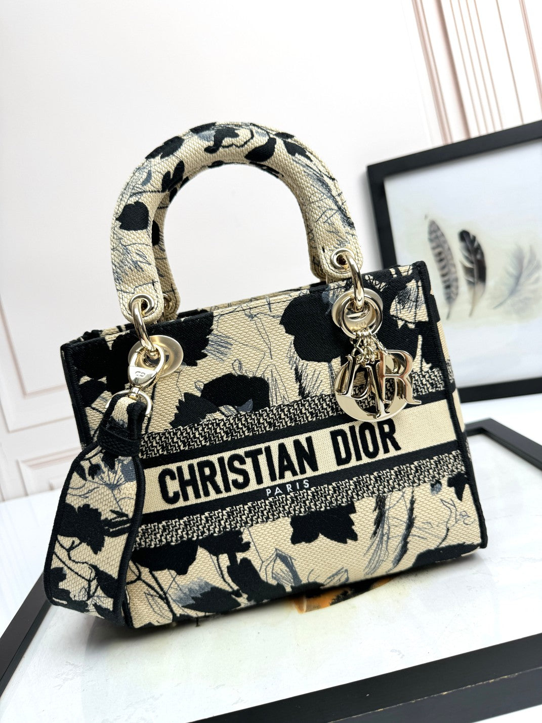 Dior Vintage Floral Embroidered Canvas Top Handle Satchel Bag