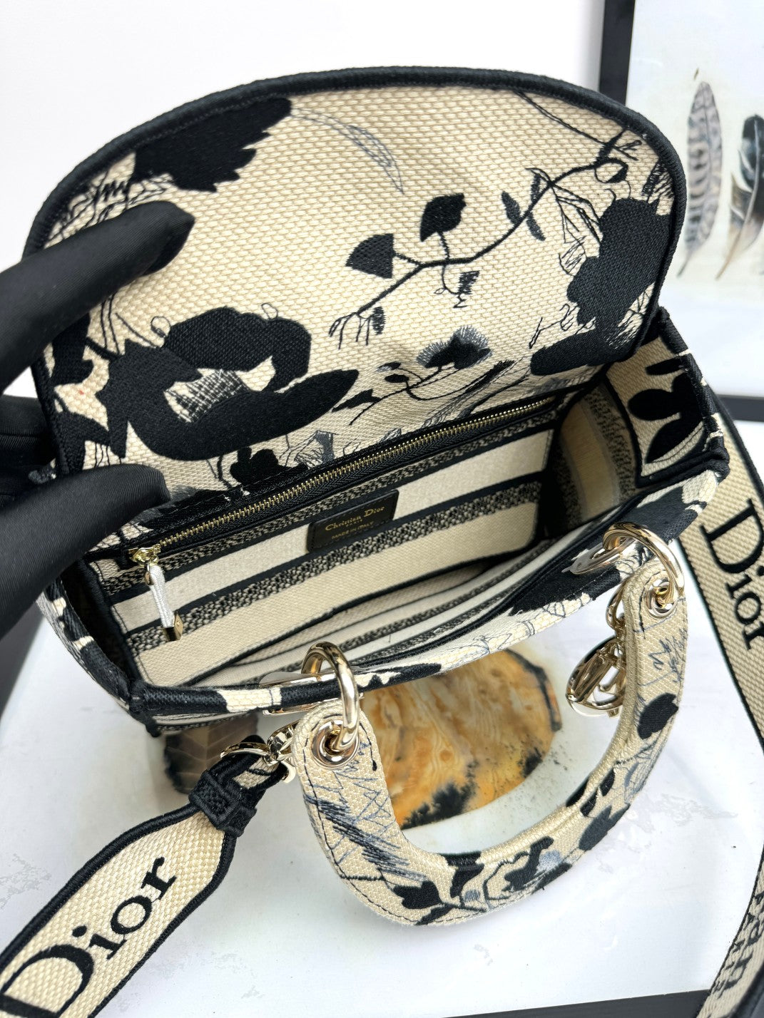 Dior Vintage Floral Embroidered Canvas Top Handle Satchel Bag