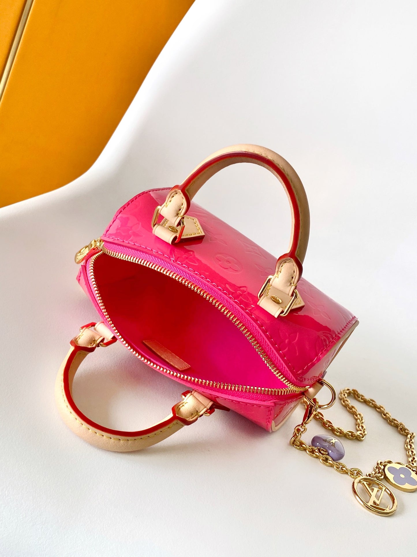 Louis Vuitton Bright Pink Embossed Patent Leather Mini Top Handle Crossbody Bag