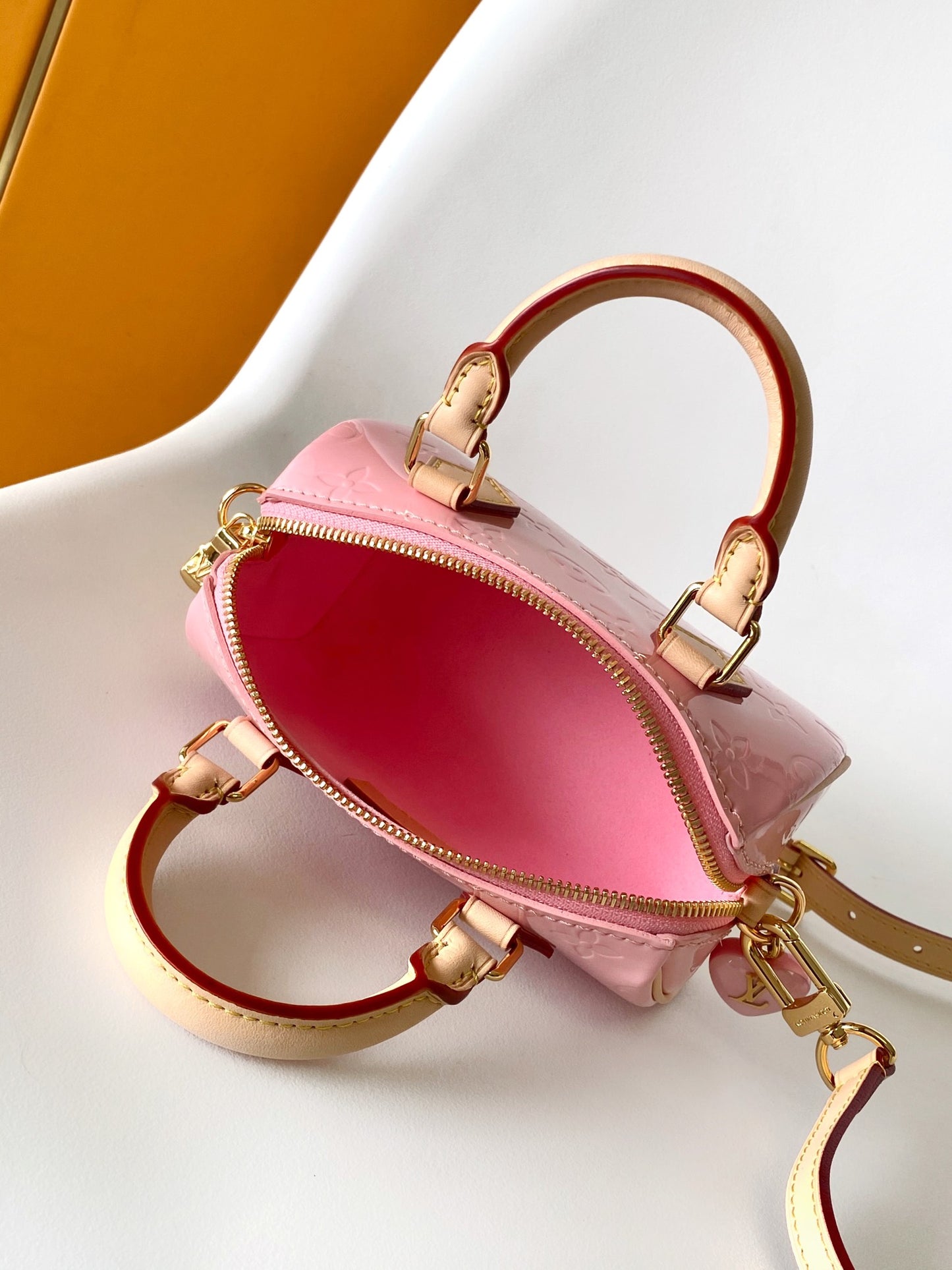Louis Vuitton Mini Pink Embossed Leather Crossbody Handbag with Top Handles