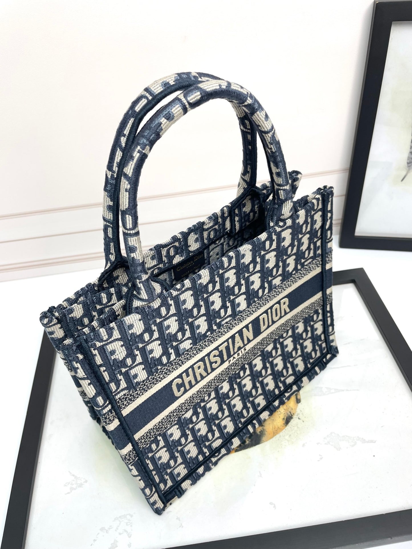 Christian Dior Book Tote Blue Dior Oblique Embroidery Bag