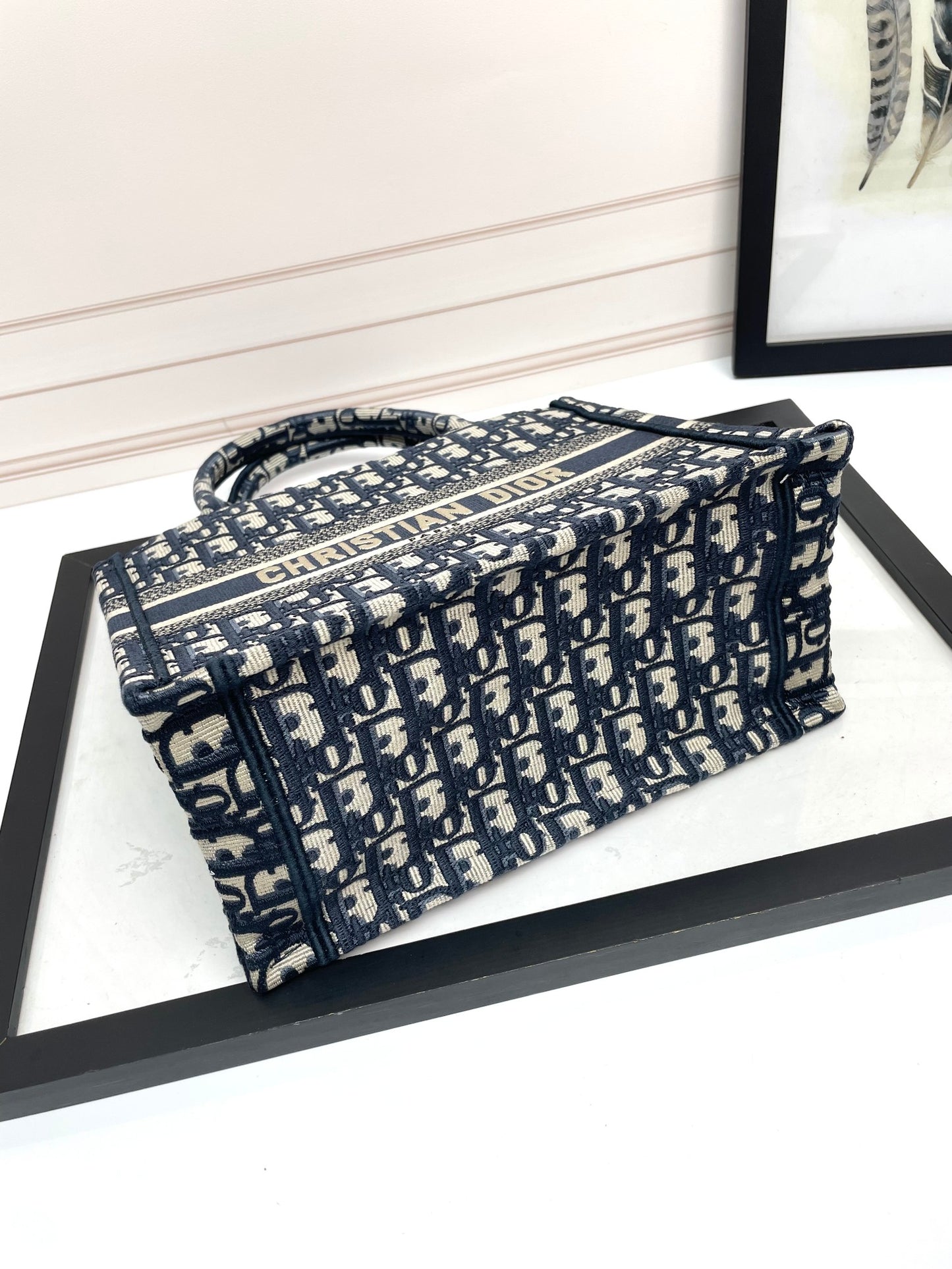 Christian Dior Book Tote Blue Dior Oblique Embroidery Bag