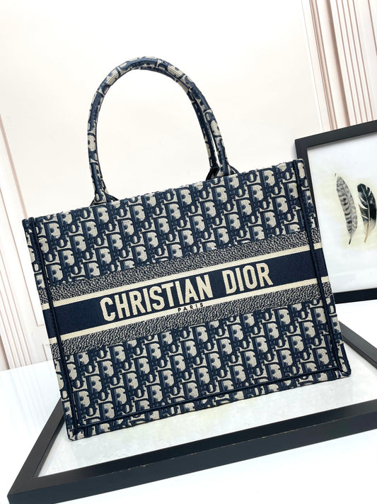 Dior Blue Monogram Canvas Tote Bag Embroidered Jacquard Shopper Handbag