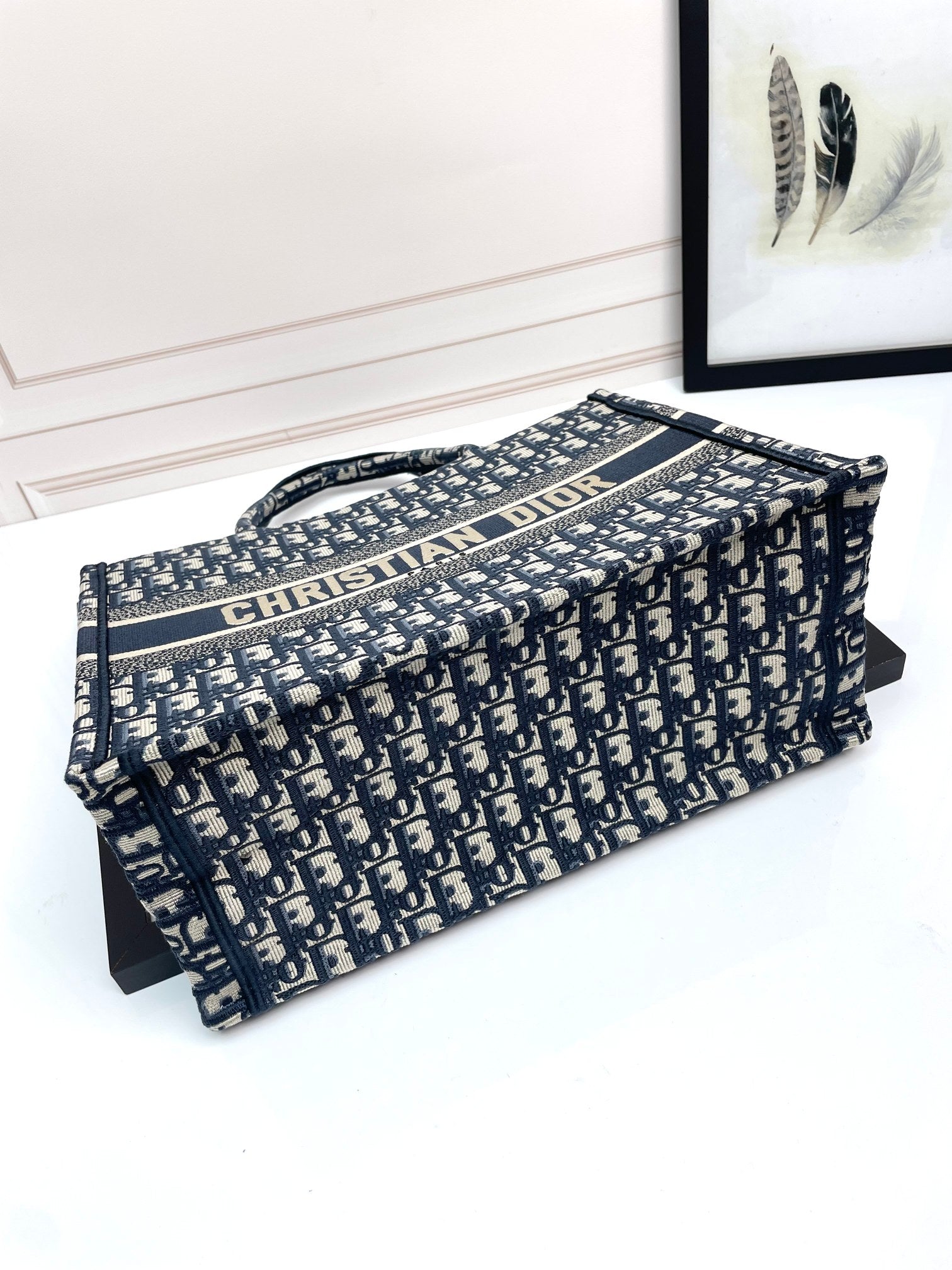 Dior Navy Blue Woven Monogram Canvas Tote Bag Large Travel Handbag