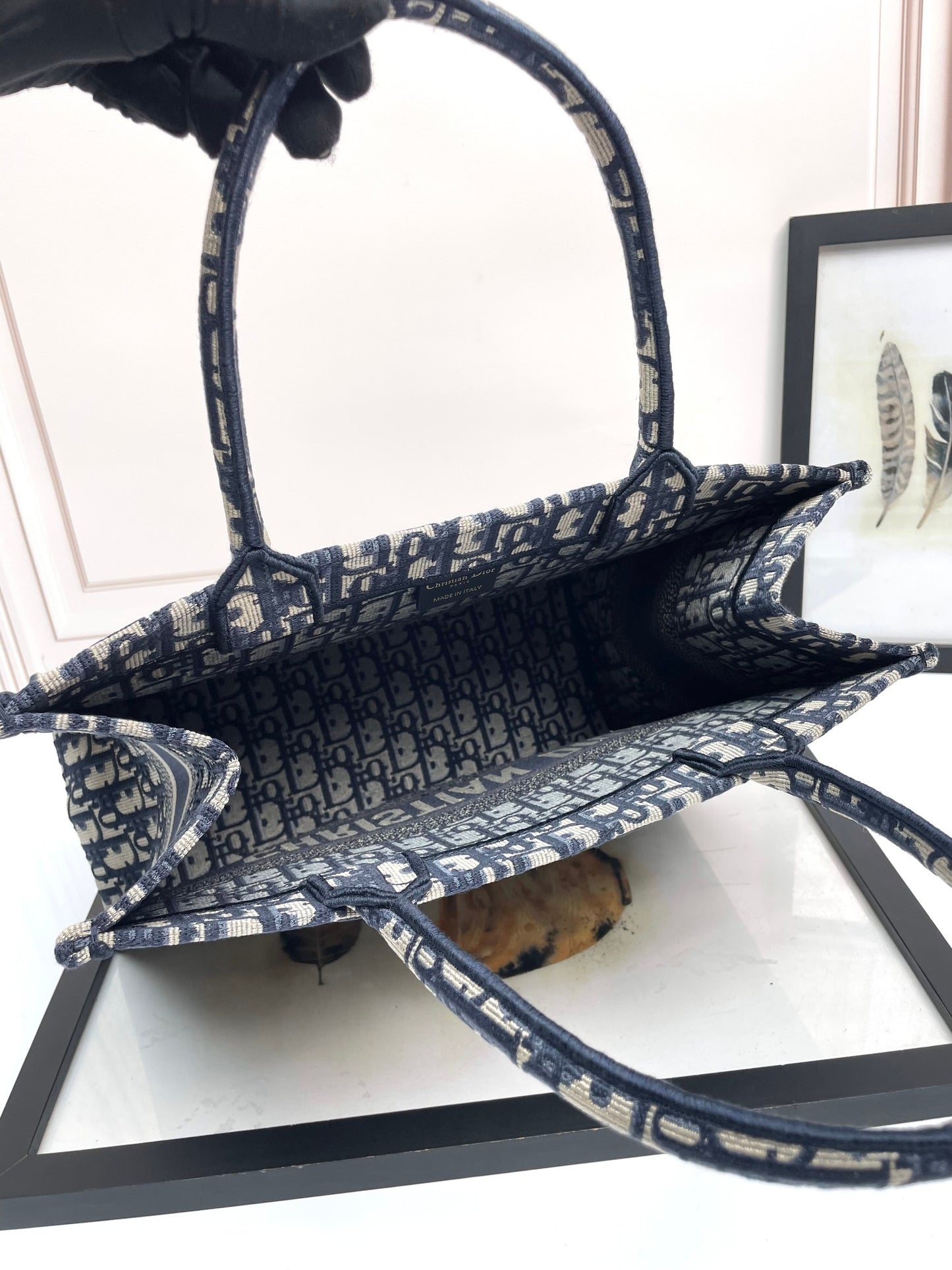 Christian Dior Large Book Tote Blue Dior Oblique Embroidery