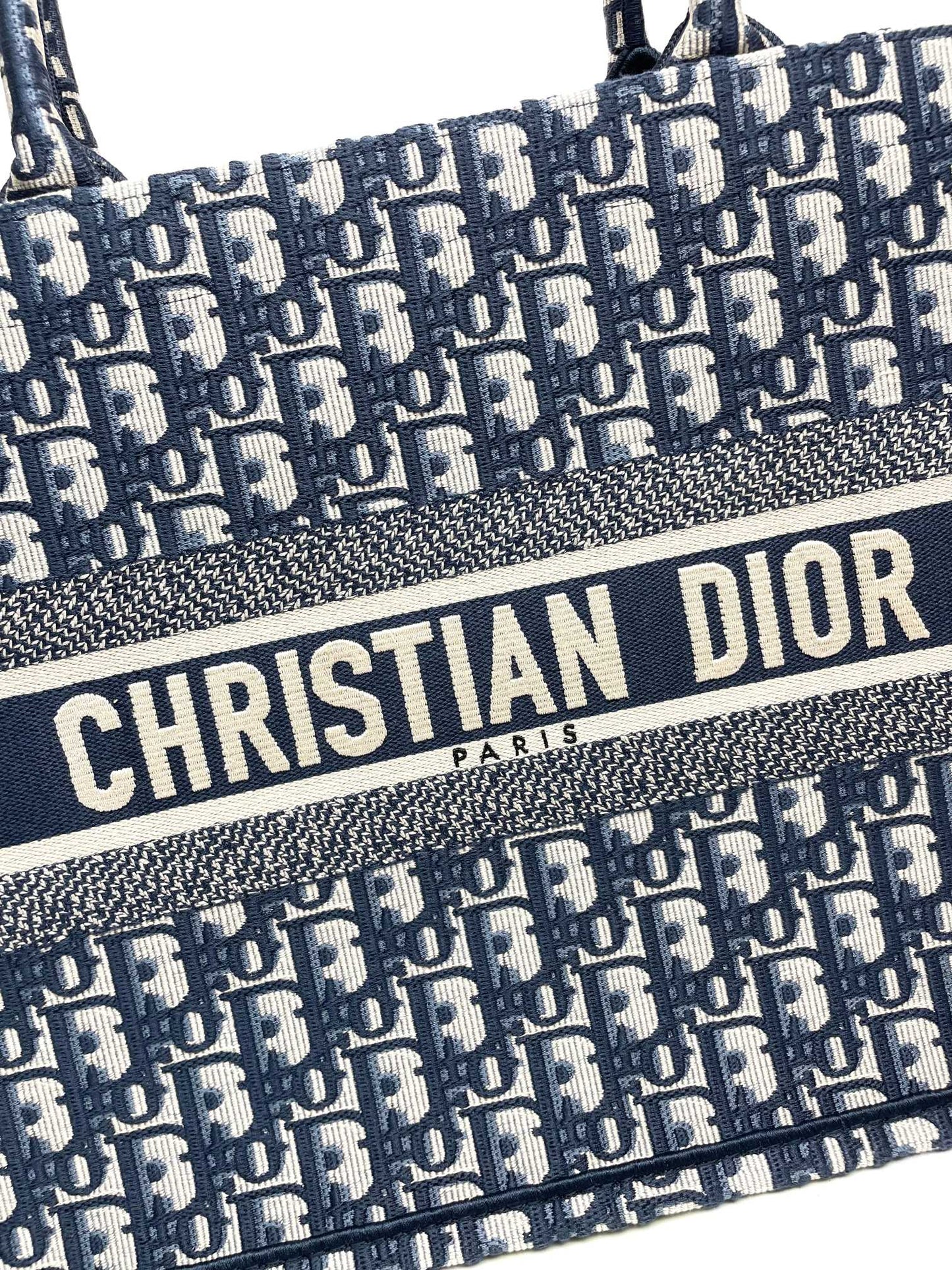 Dior Blue Monogram Canvas Tote Bag Embroidered Jacquard Shopper Handbag