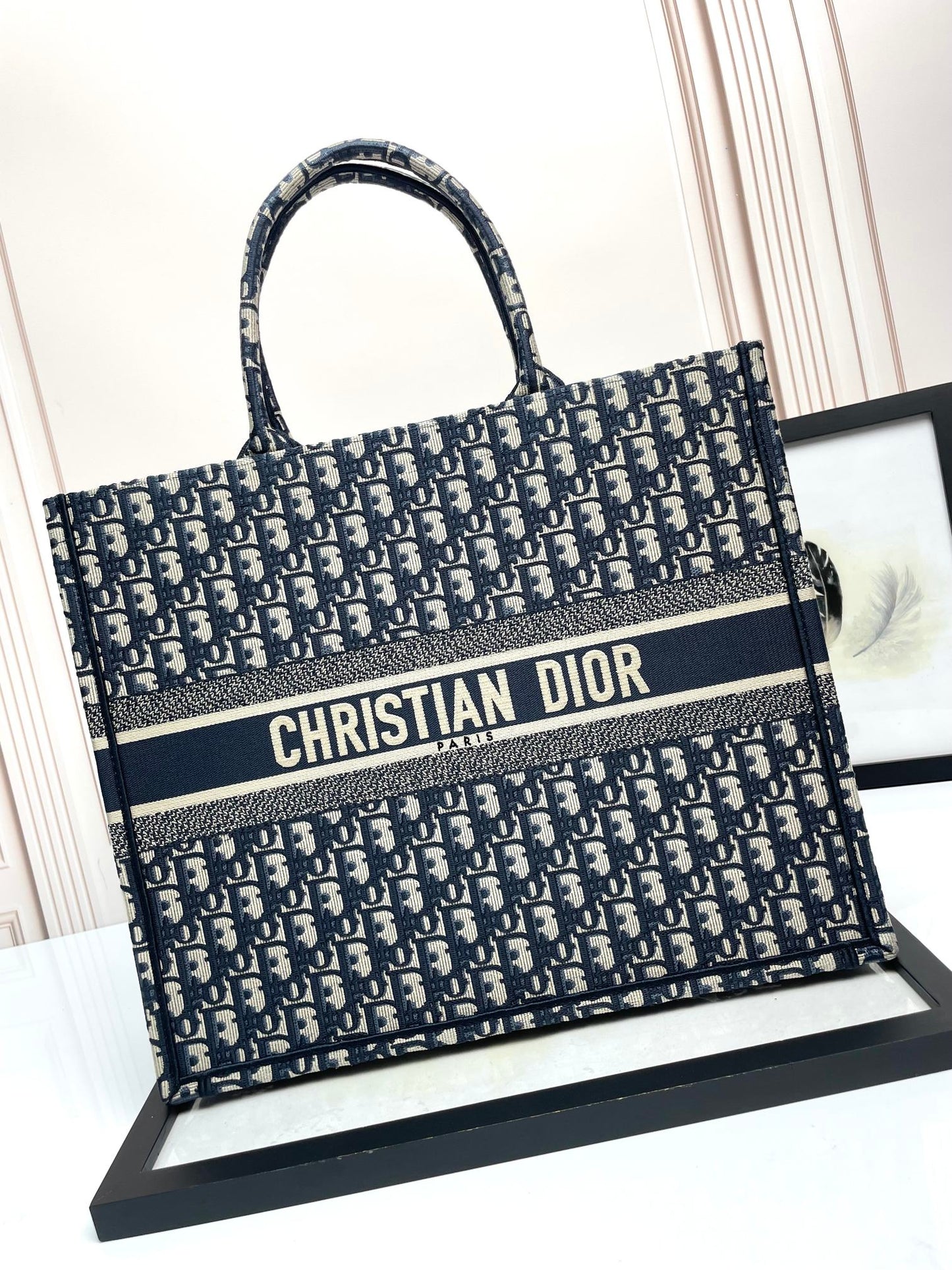 Dior Classic Blue Embroidered Canvas Monogram Tote Handbag