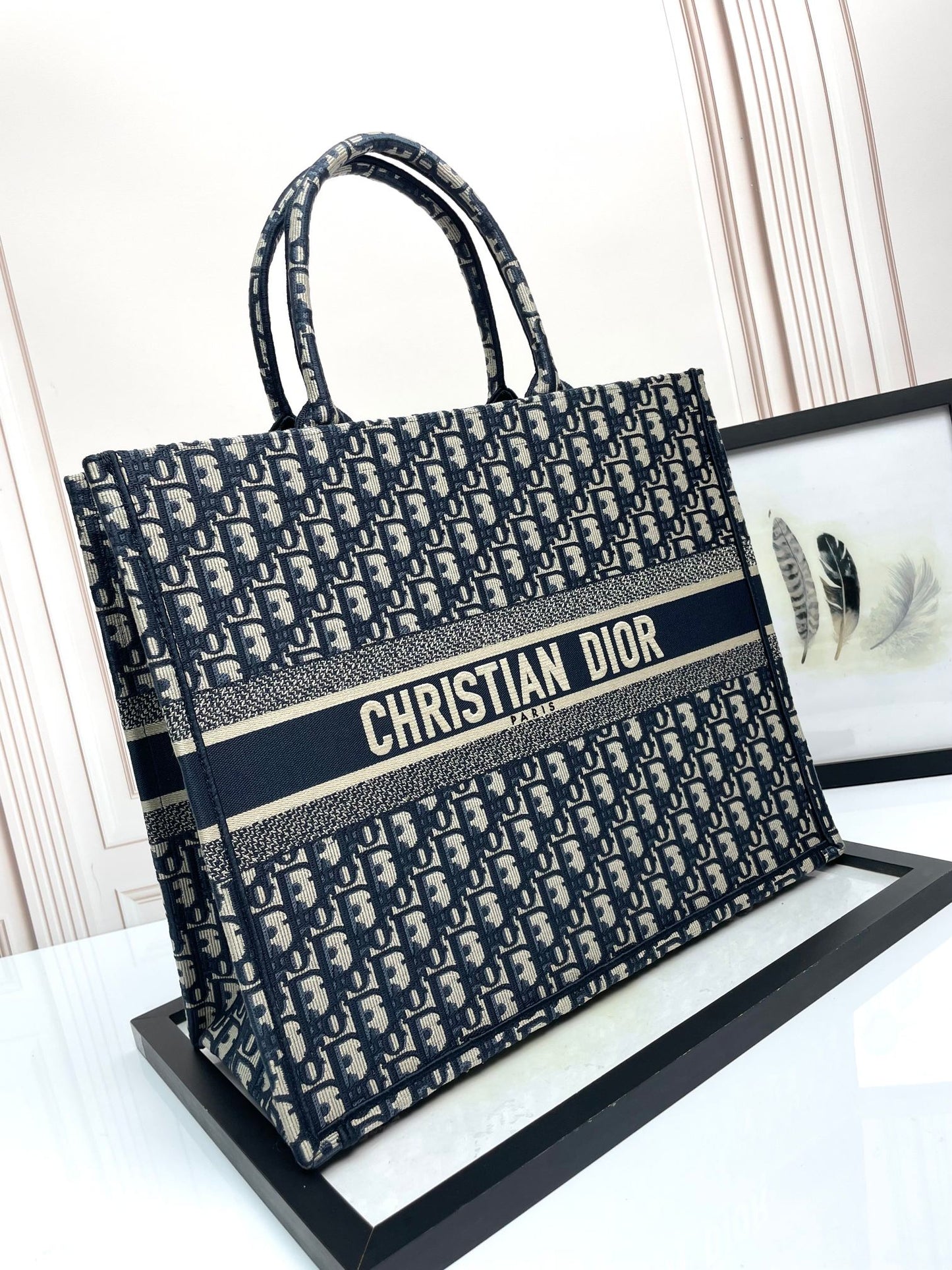 Christian Dior Book Tote Bag - Blue Dior Oblique Embroidery